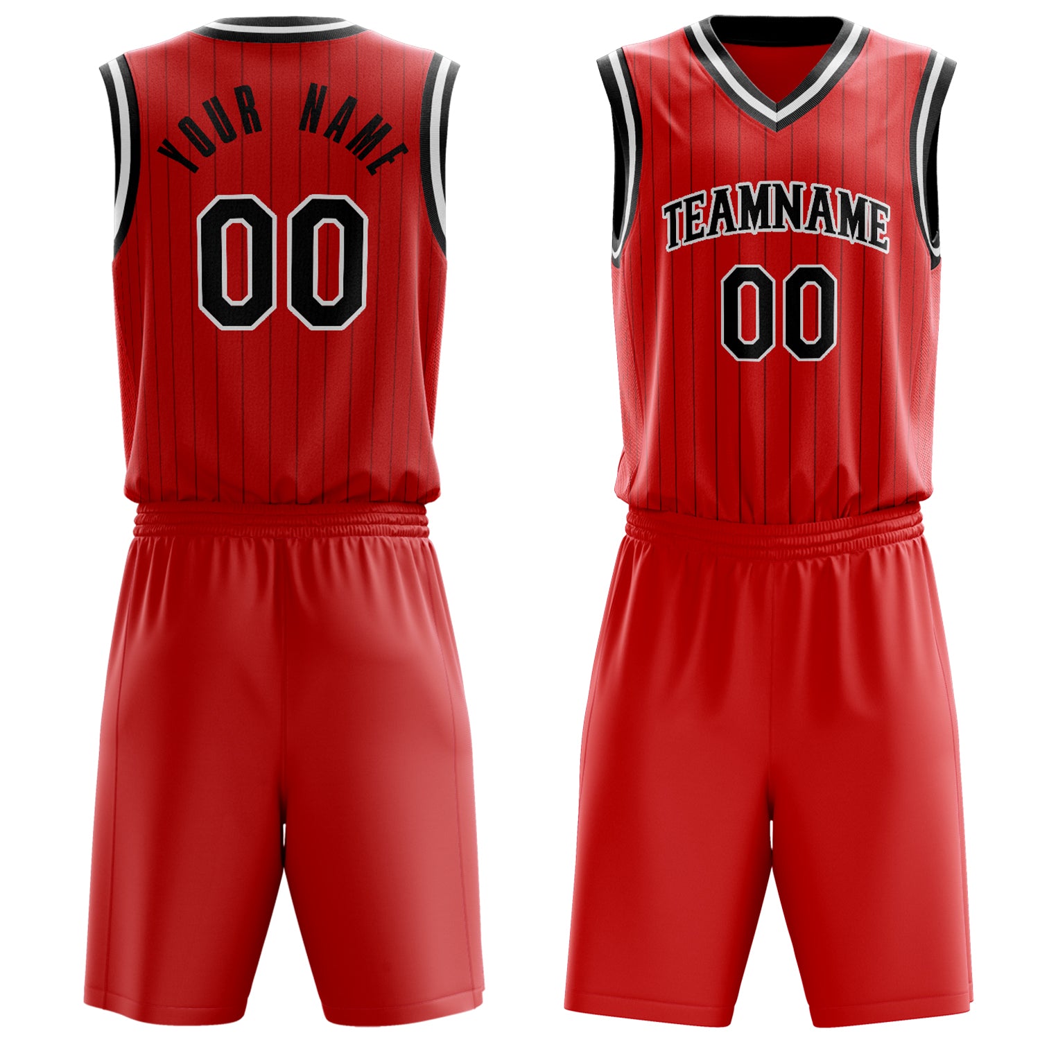 Custom Red Black Pinstripe Basketball Set