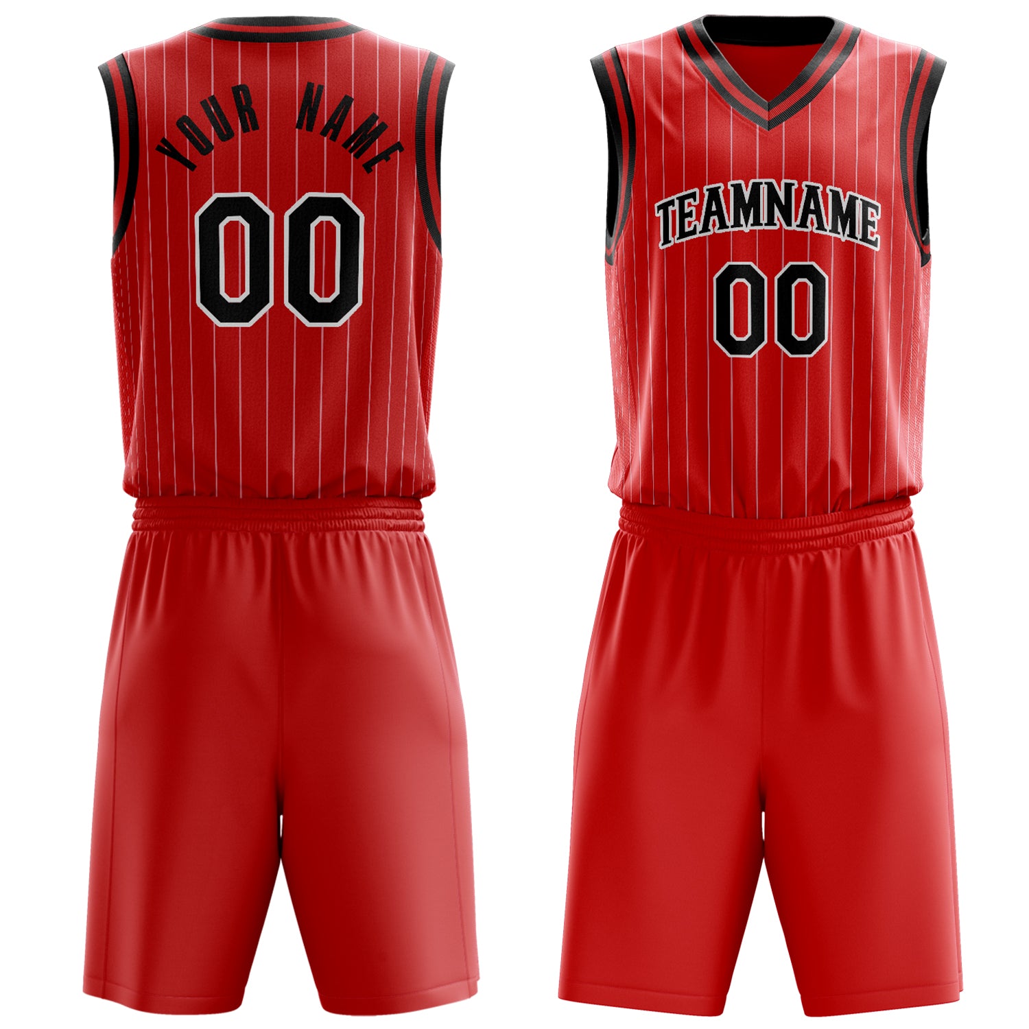Custom Red Black Pinstripe Basketball Set