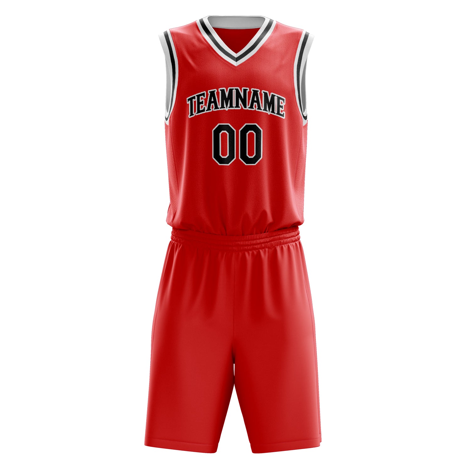 Custom Red Black Solid Color Basketball Set