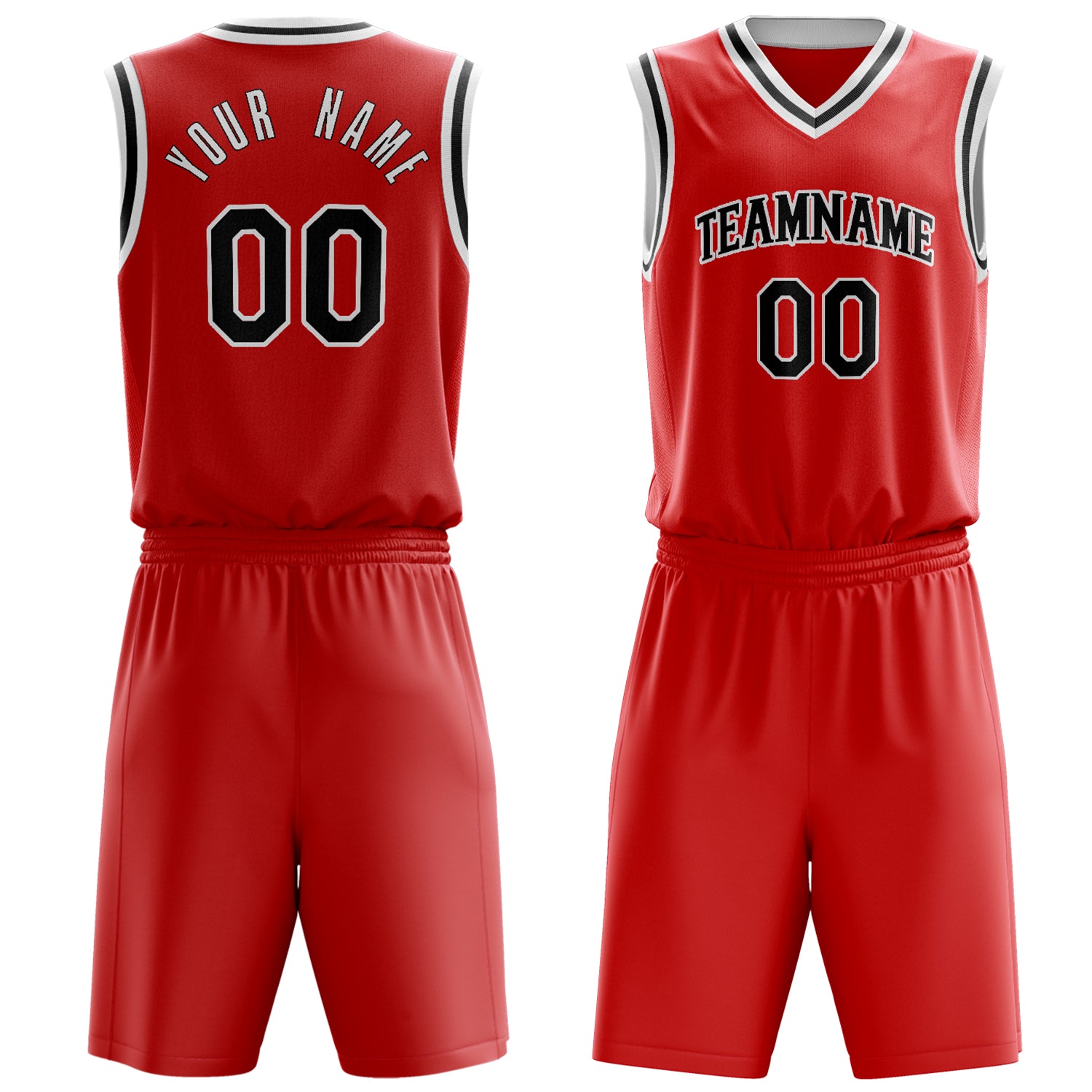 Custom Red Black Solid Color Basketball Set