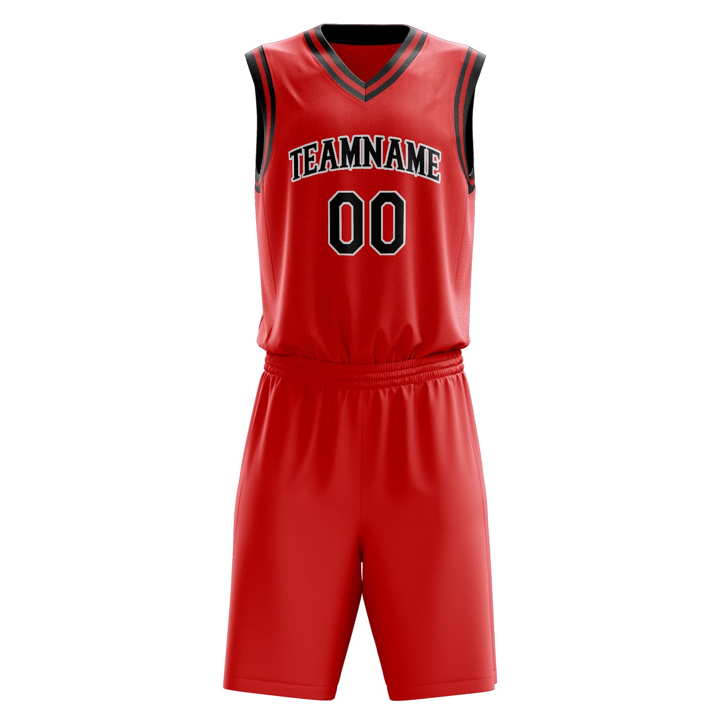 Custom Red Black Solid Color Basketball Set
