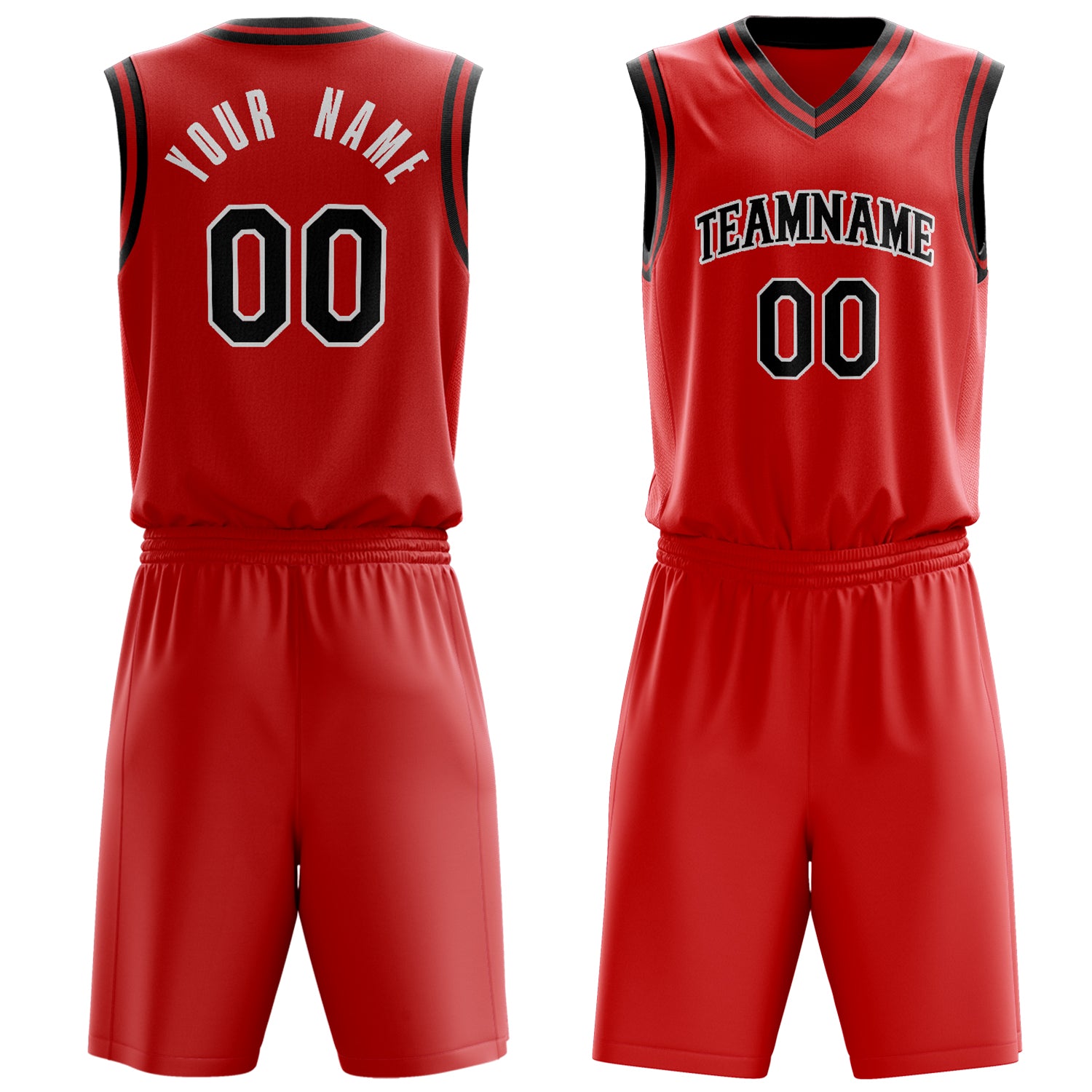 Custom Red Black Solid Color Basketball Set