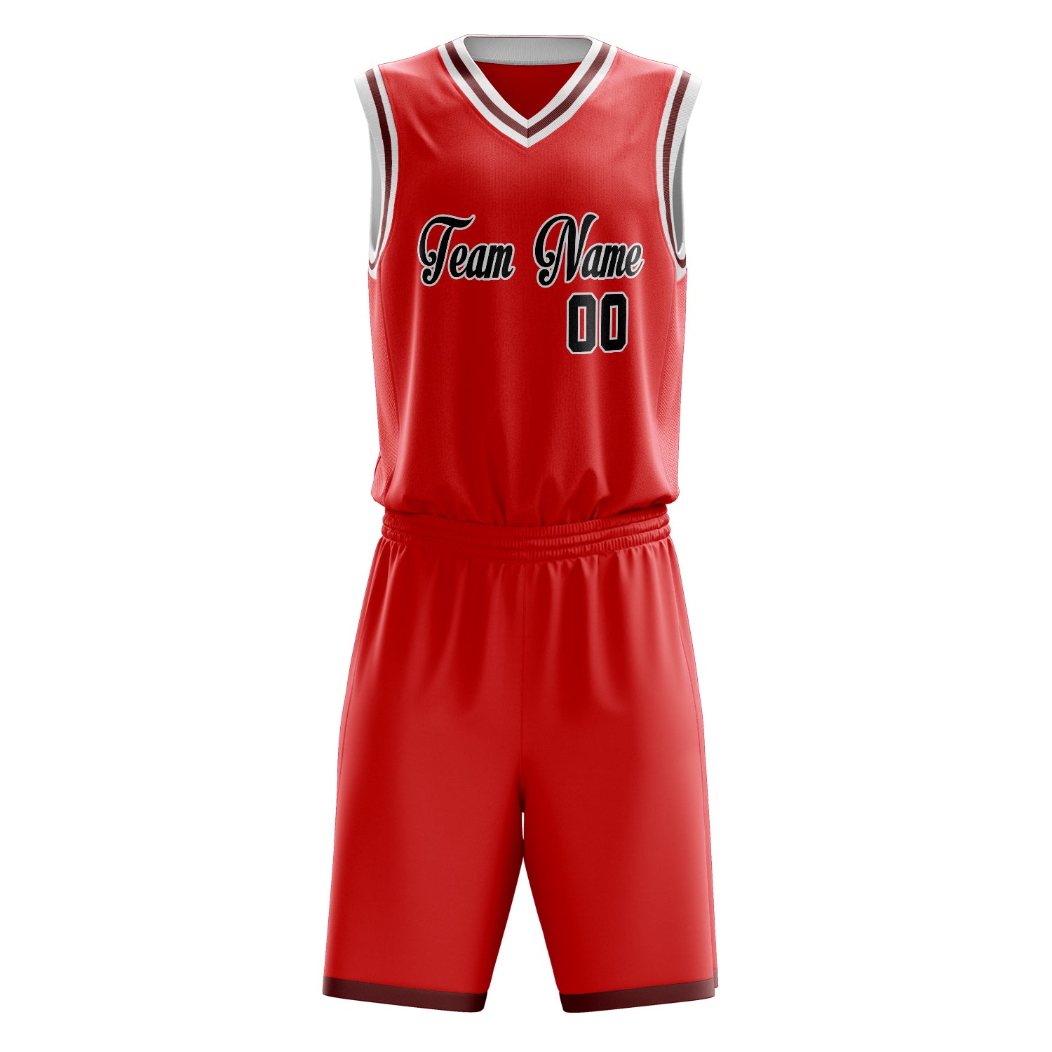 Custom Red Black Solid Color Basketball Set