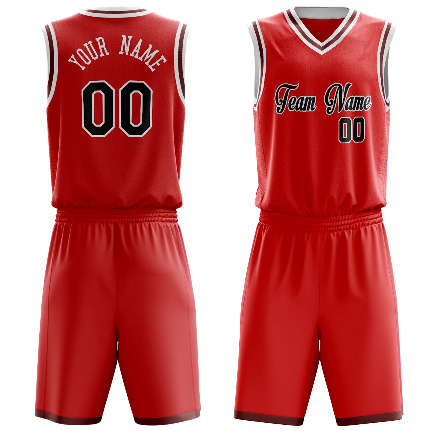 Custom Red Black Solid Color Basketball Set