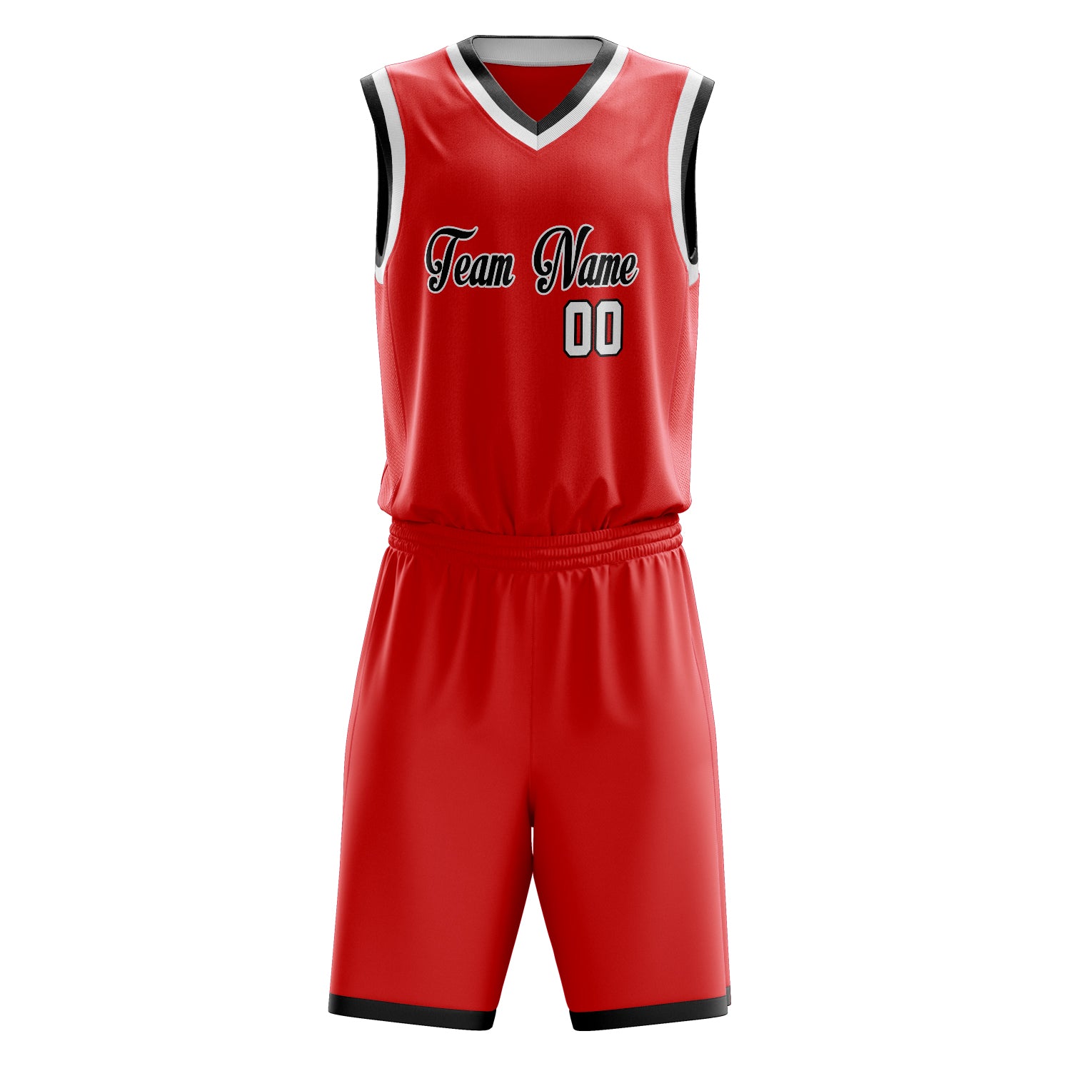 Custom Red White Solid Color Basketball Set