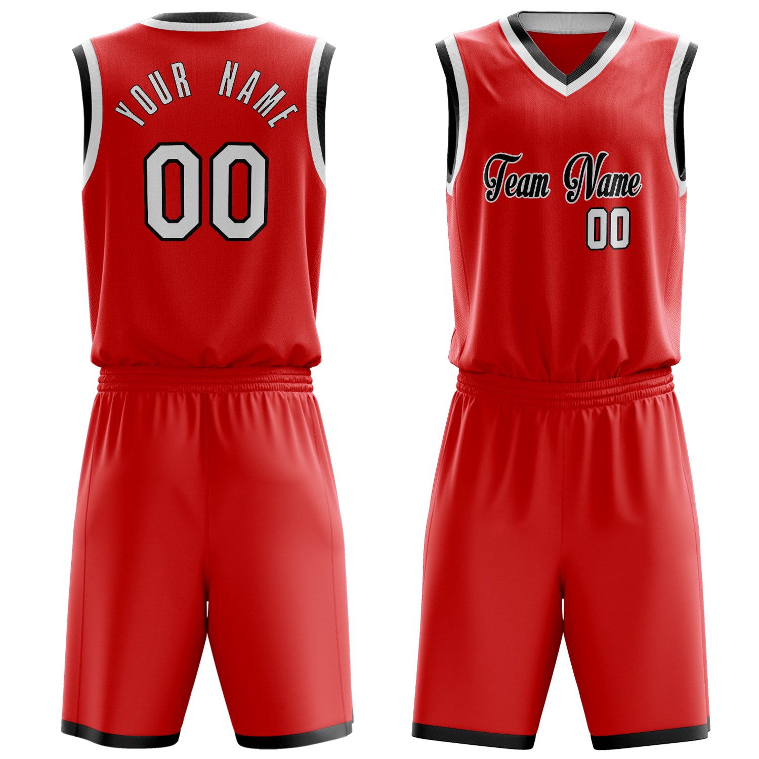 Custom Red White Solid Color Basketball Set