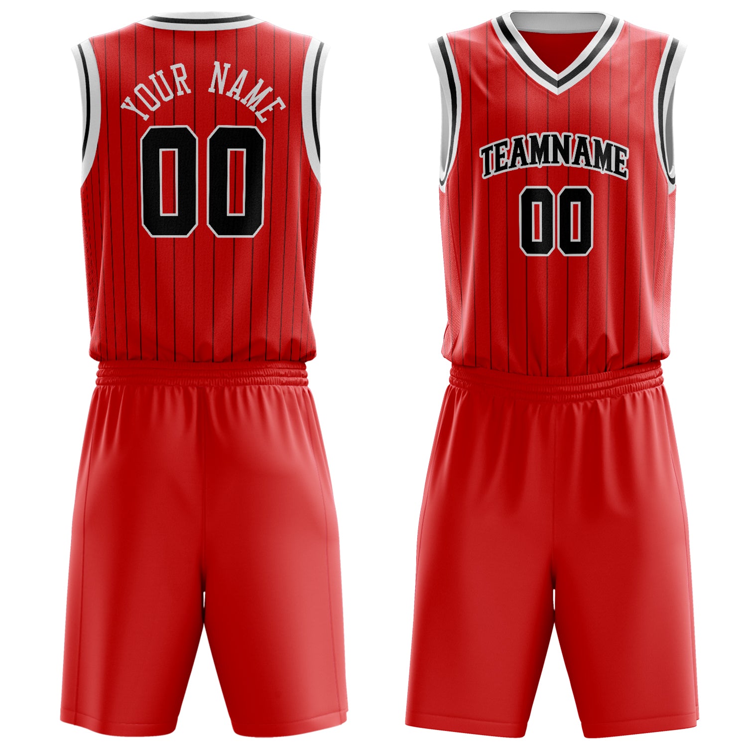 Custom Red Black Pinstripe Basketball Set