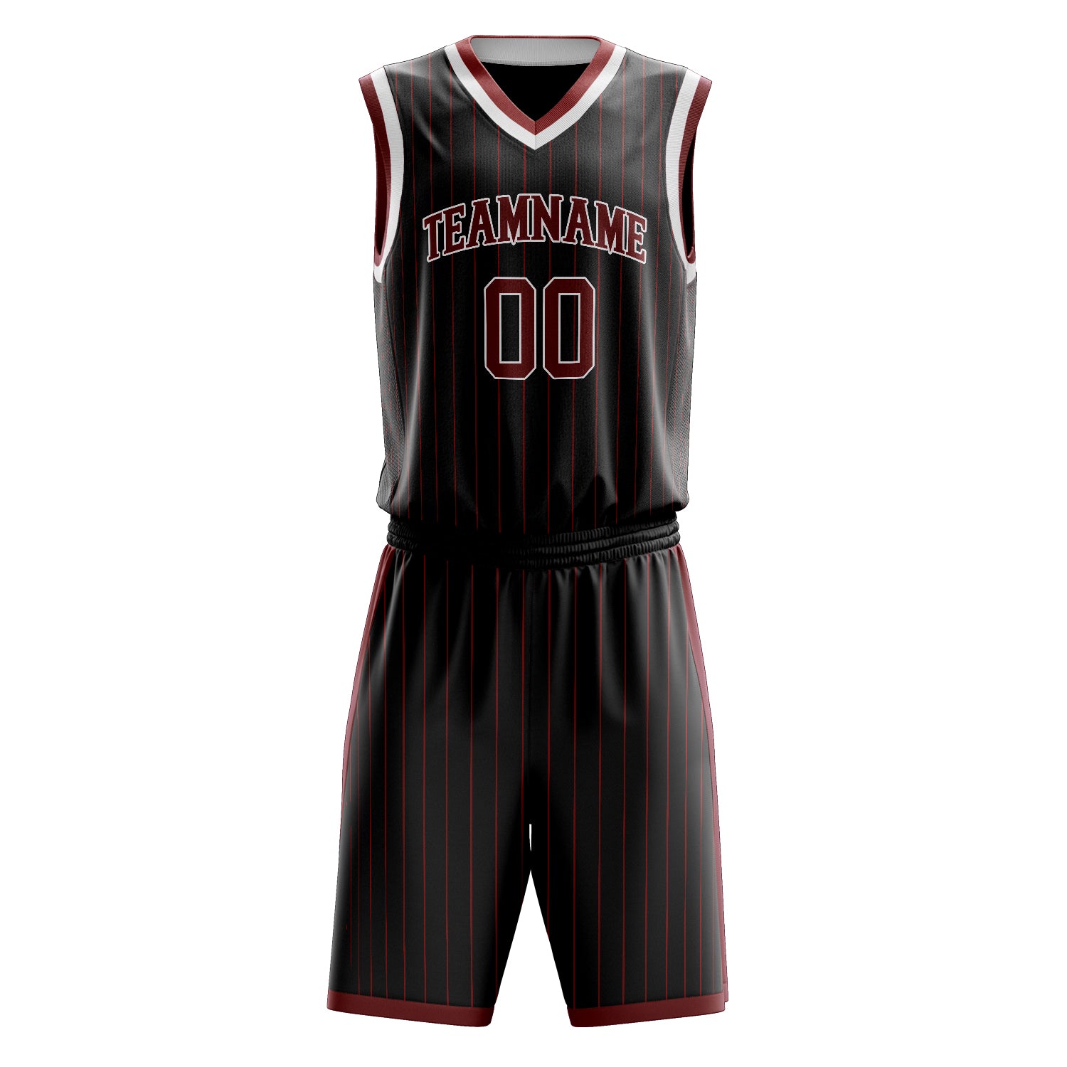 Custom Black Crimson Pinstripe Basketball Set