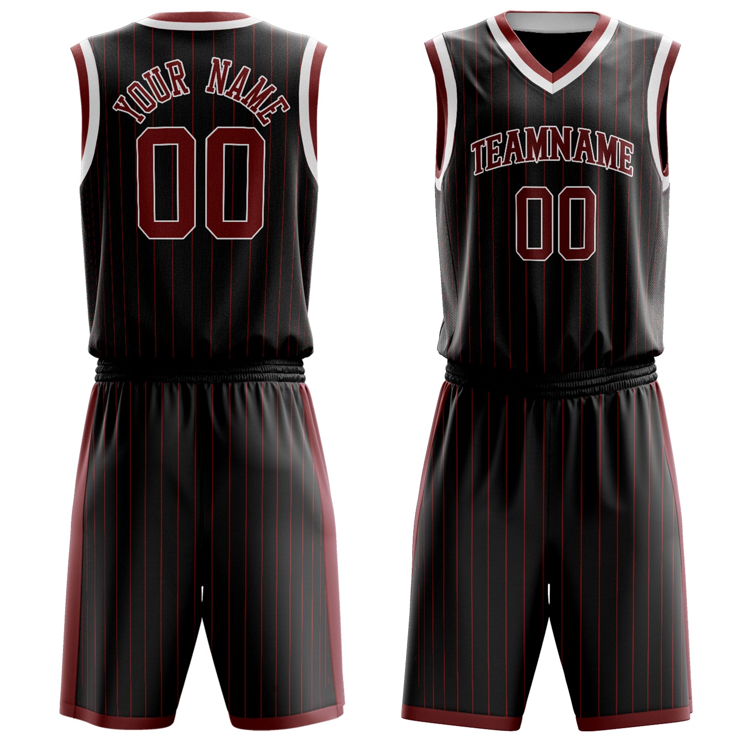 Custom Black Crimson Pinstripe Basketball Set