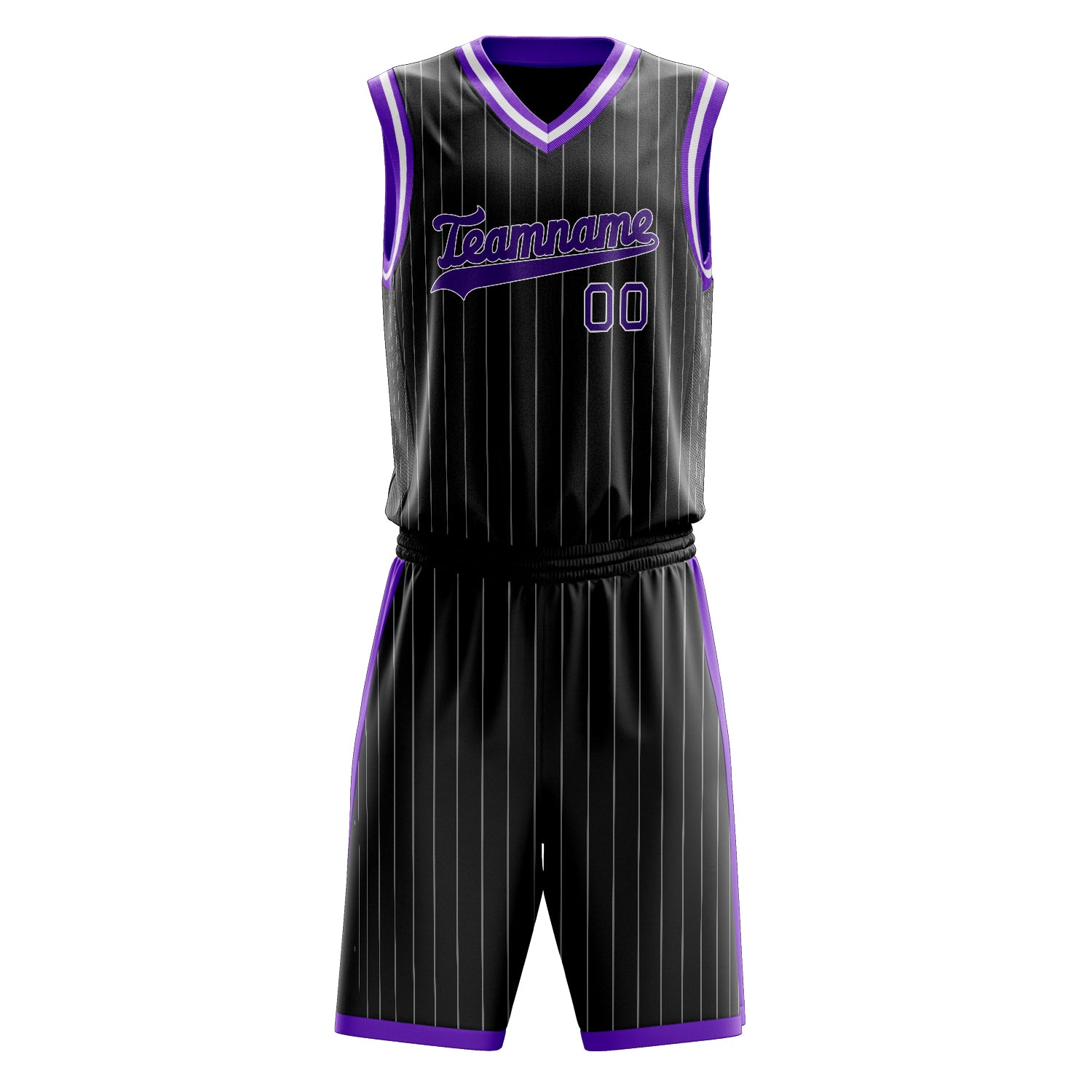 Custom Black Purple Pinstripe Basketball Set