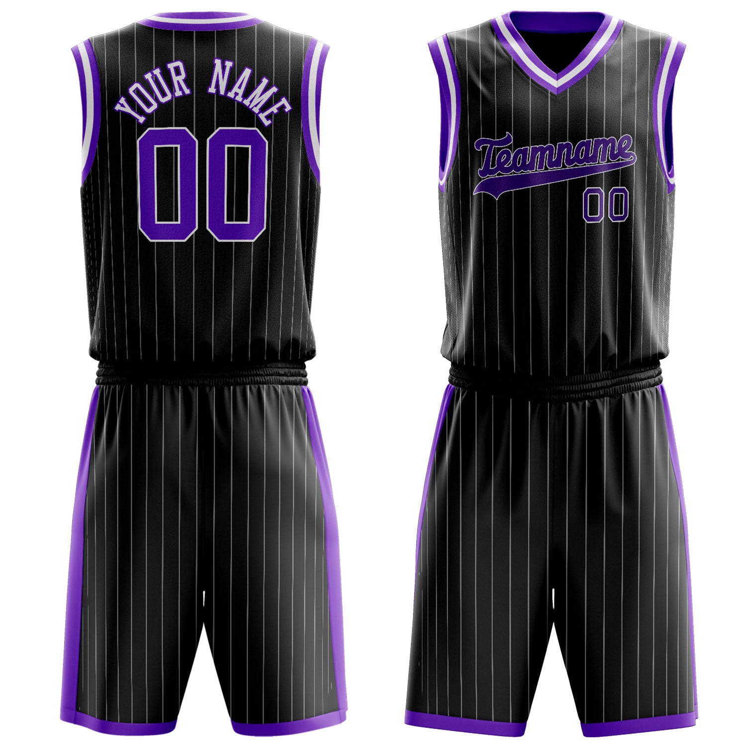Custom Black Purple Pinstripe Basketball Set