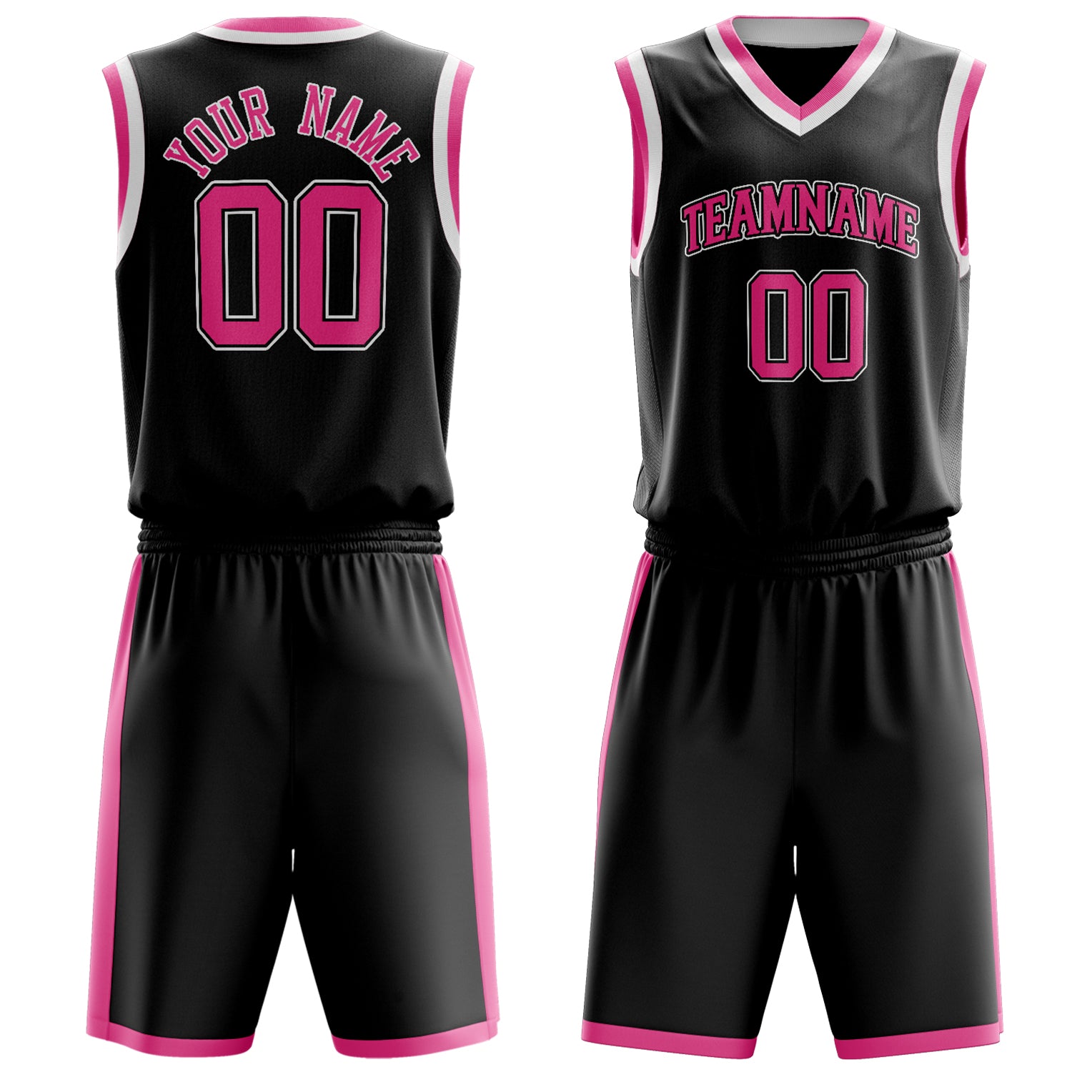 Custom Black Pink Solid Color Basketball Set