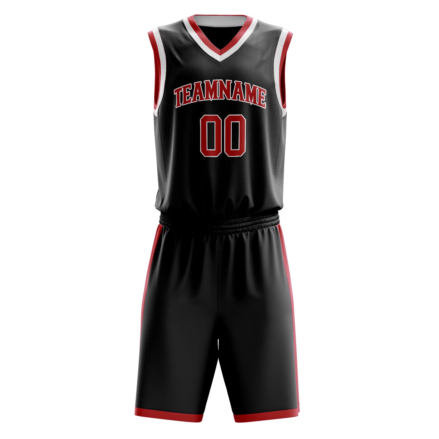 Custom Black Red Solid Color Basketball Set