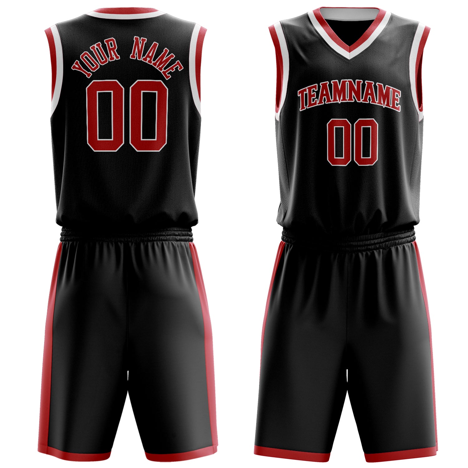 Custom Black Red Solid Color Basketball Set