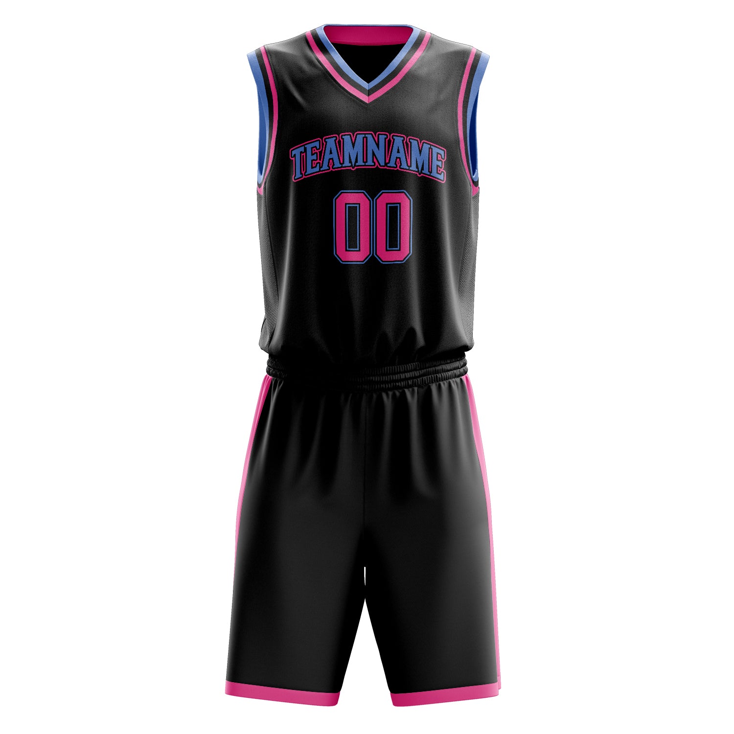 Custom Black Pink Solid Color Basketball Set