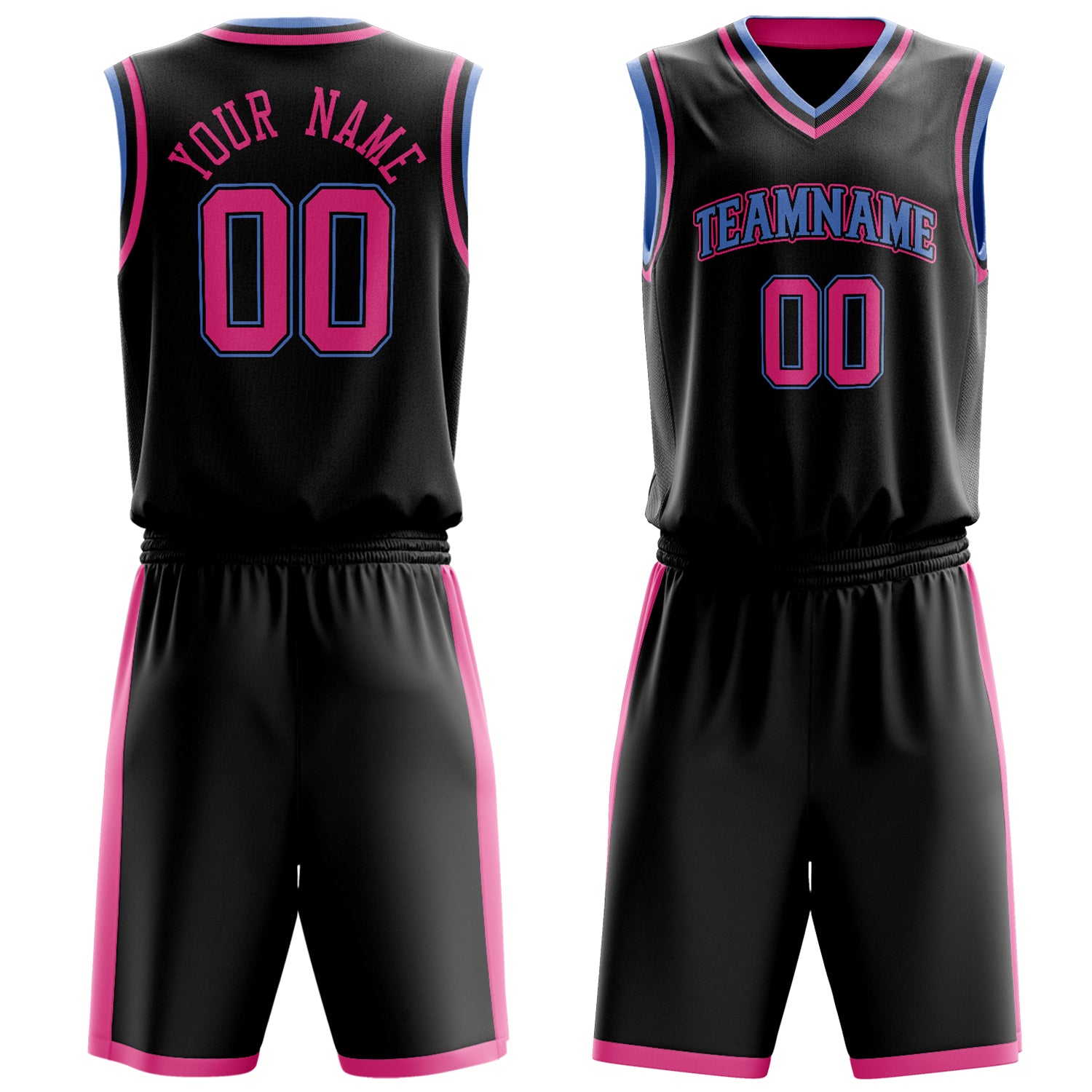 Custom Black Pink Solid Color Basketball Set