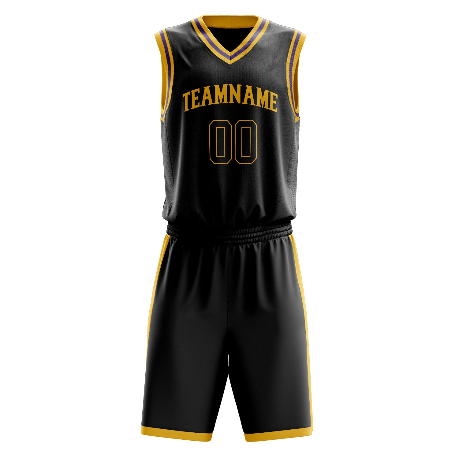 Custom Black Gold Solid Color Basketball Set