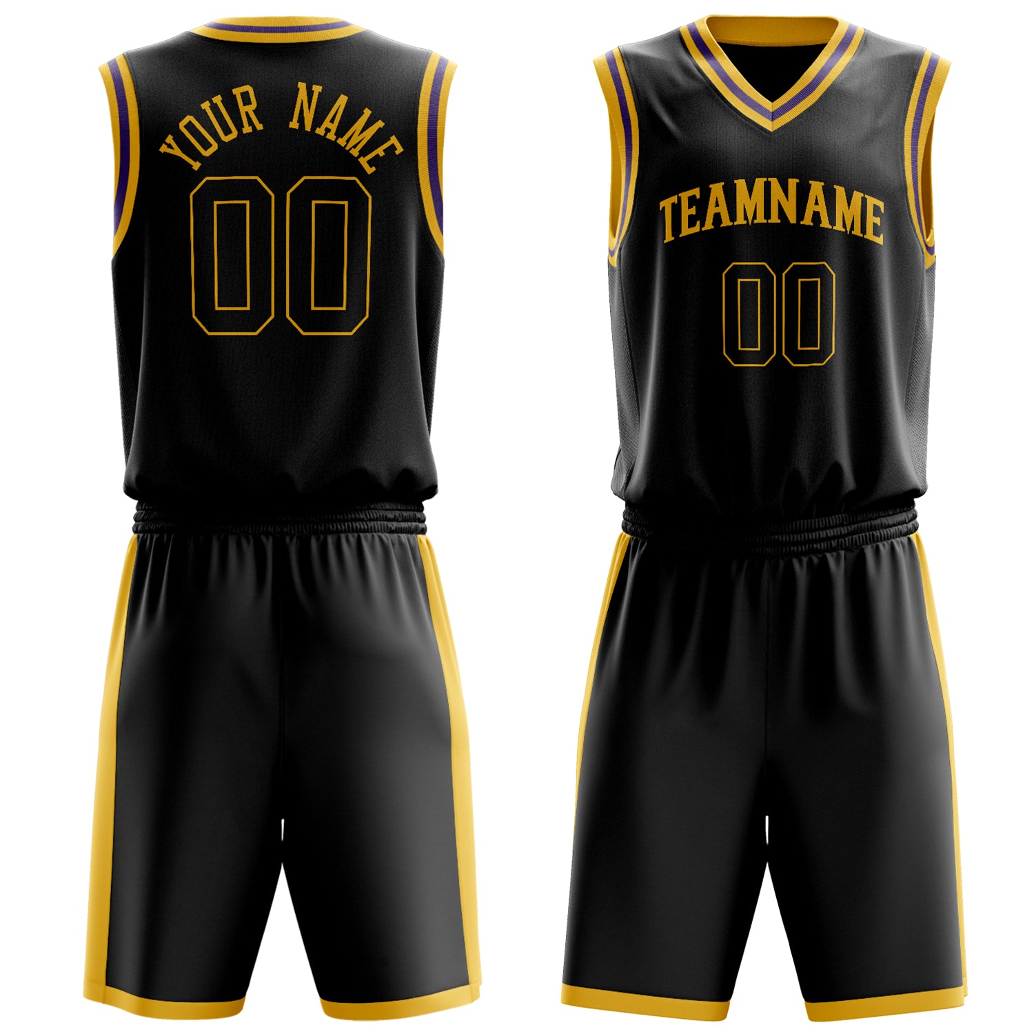 Custom Black Gold Solid Color Basketball Set