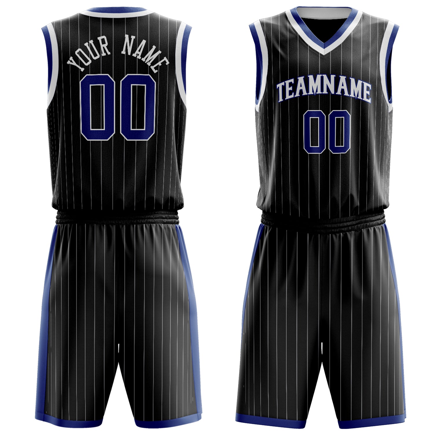 Custom Black White Pinstripe Basketball Set