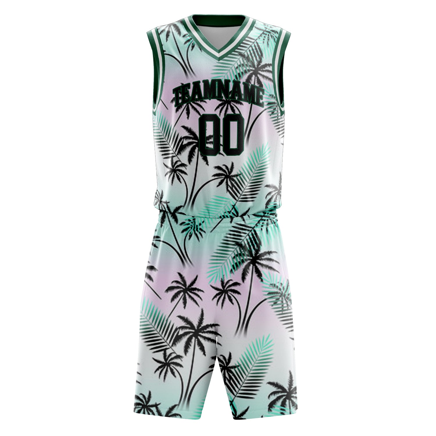 Custom Black Black Tropical Hawaii Palm Leaves Basketball Set