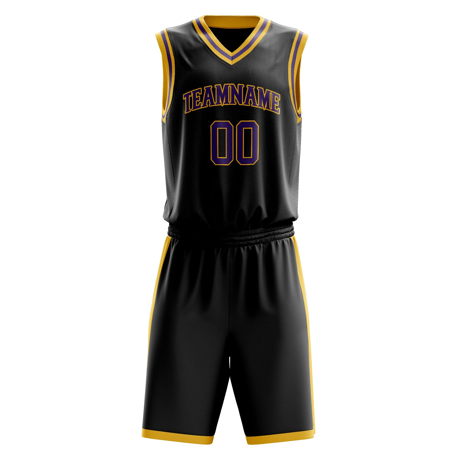 Custom Black Gold Solid Color Basketball Set