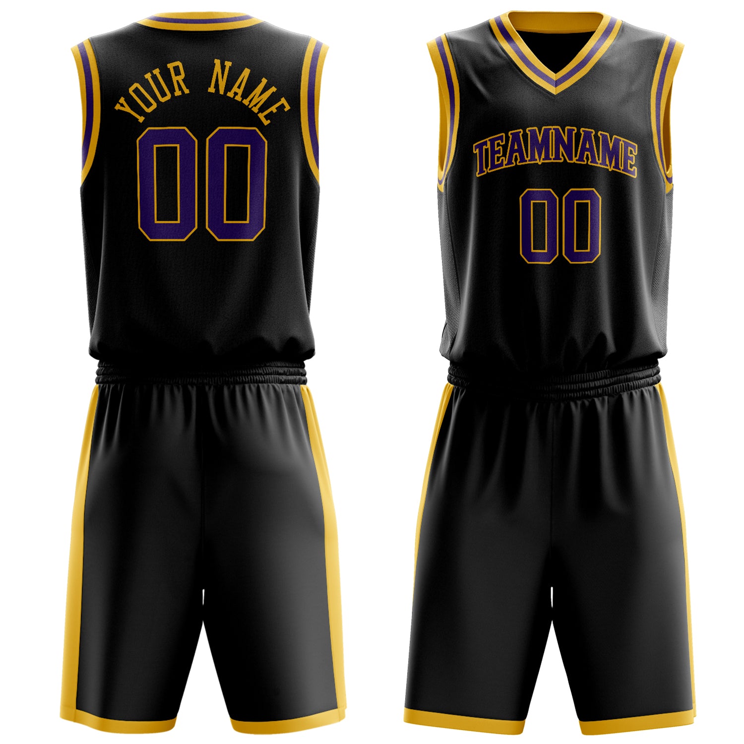 Custom Black Gold Solid Color Basketball Set