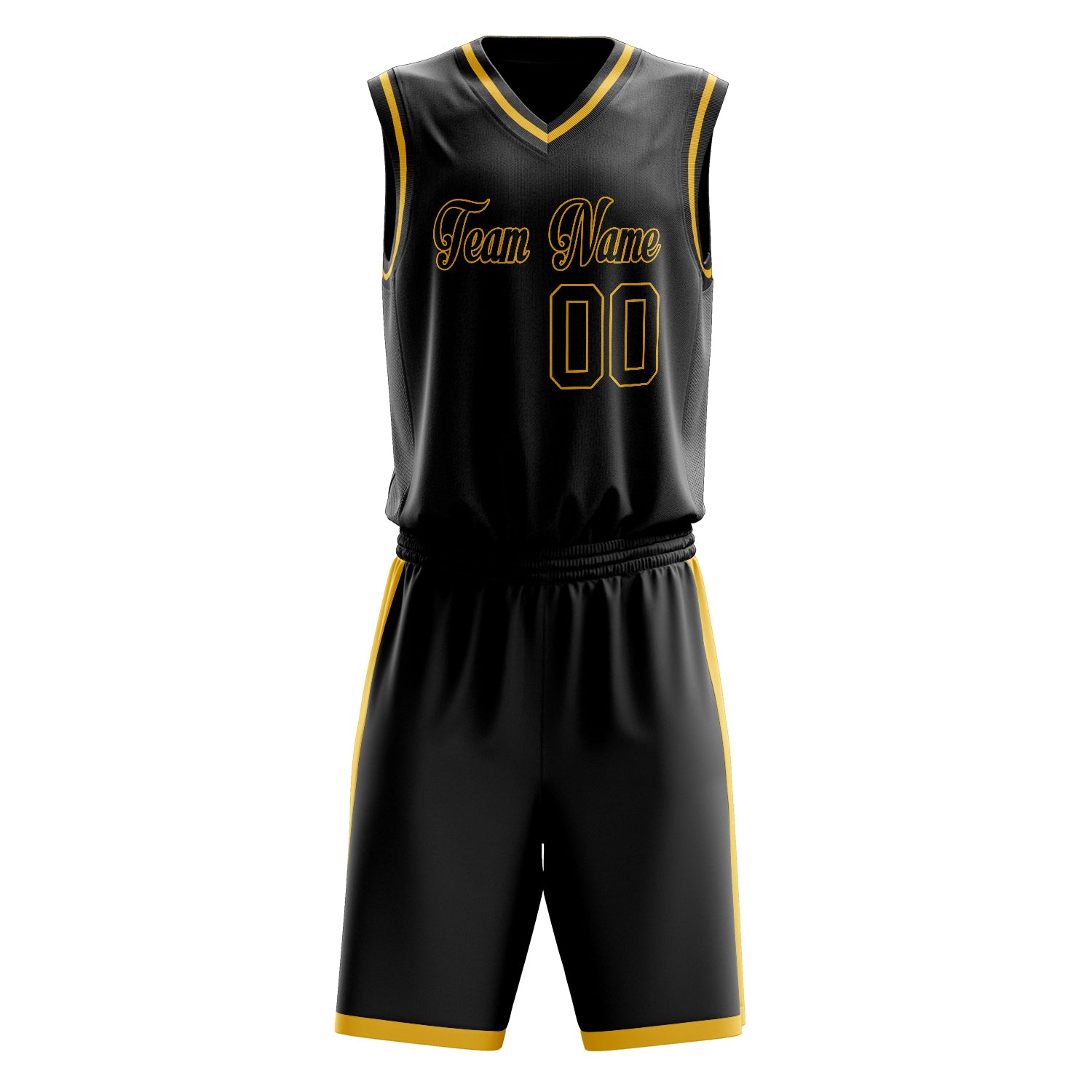 Custom Black Gold Solid Color Basketball Set