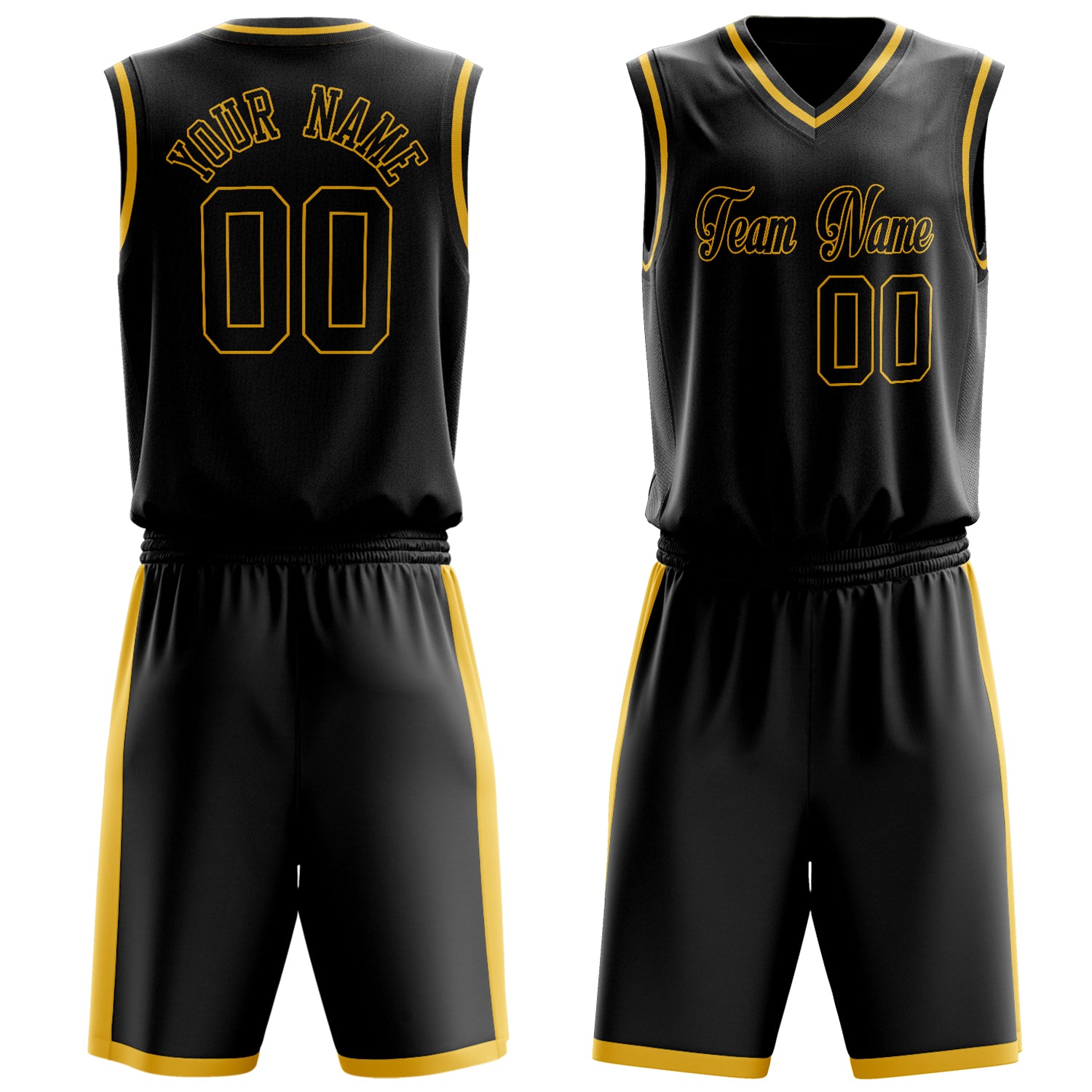 Custom Black Gold Solid Color Basketball Set