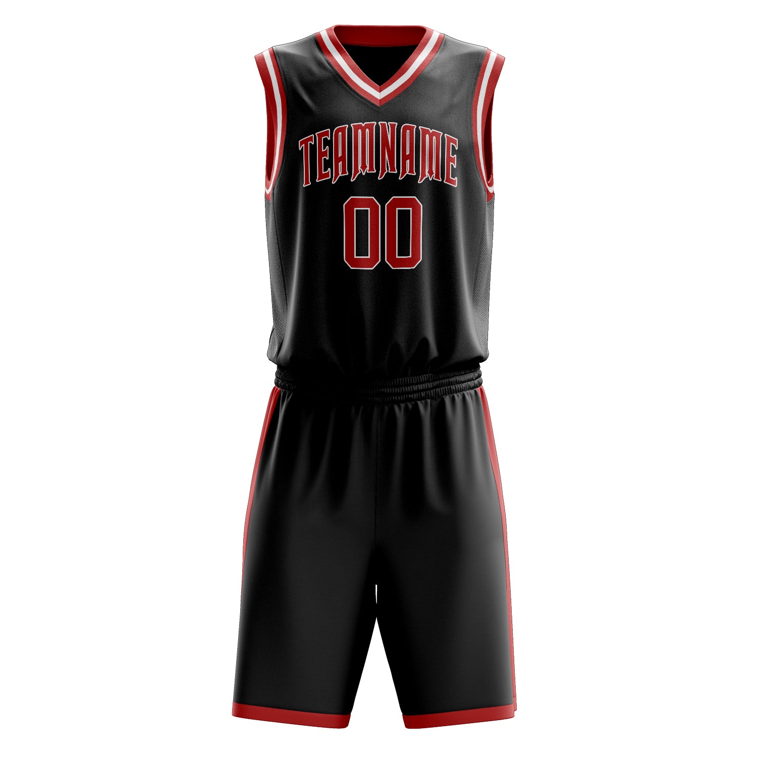 Custom Black Red Solid Color Basketball Set