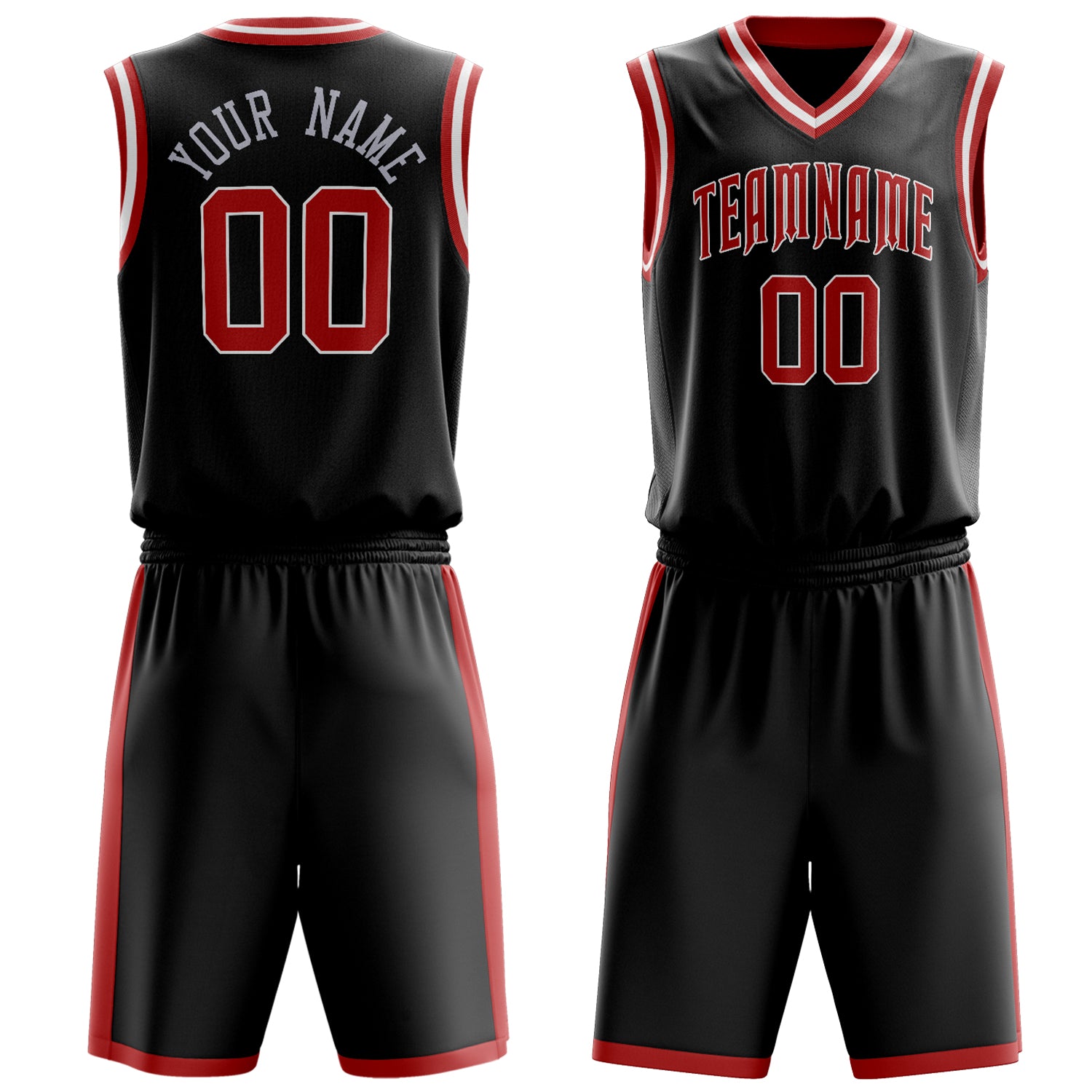 Custom Black Red Solid Color Basketball Set