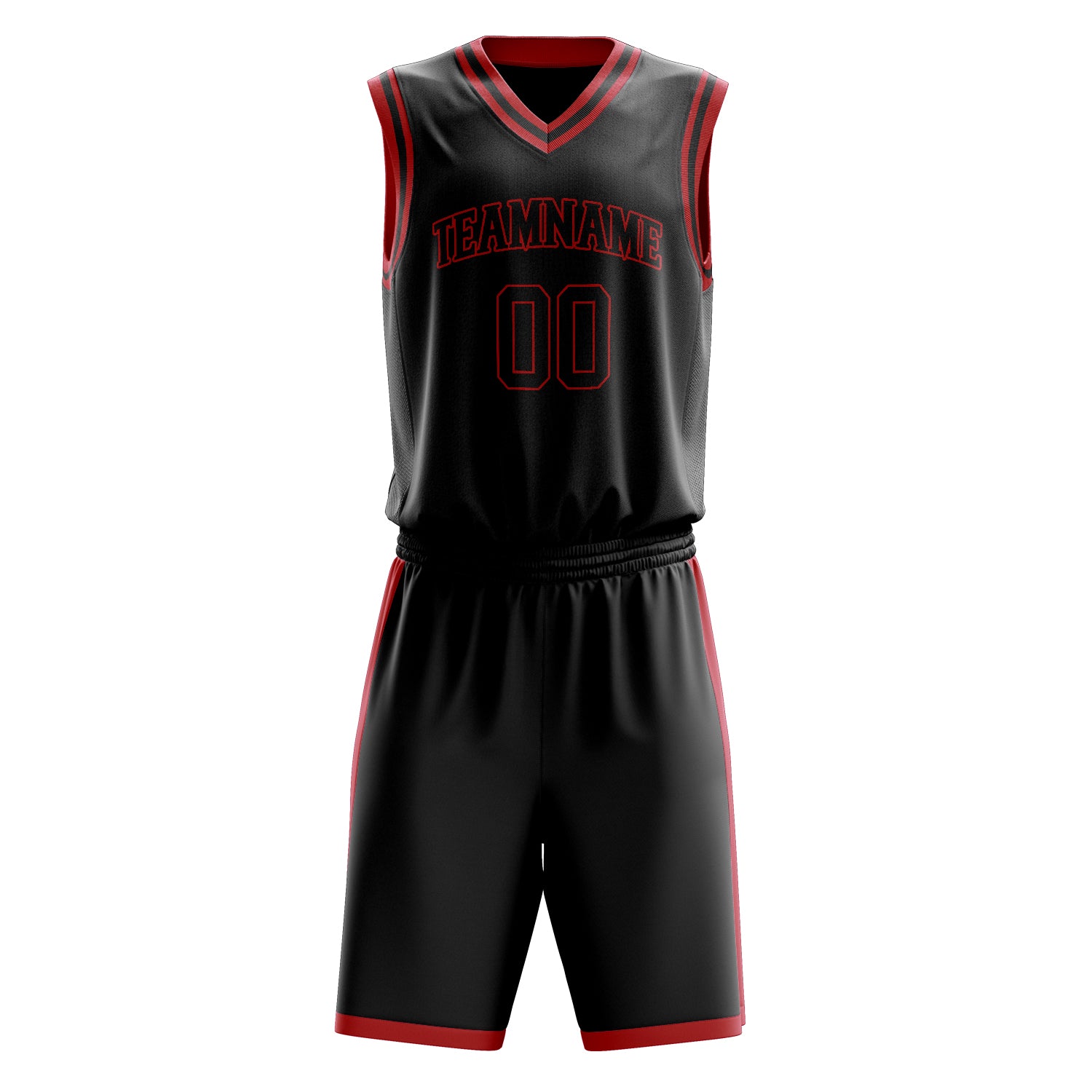 Custom Black Red Solid Color Basketball Set
