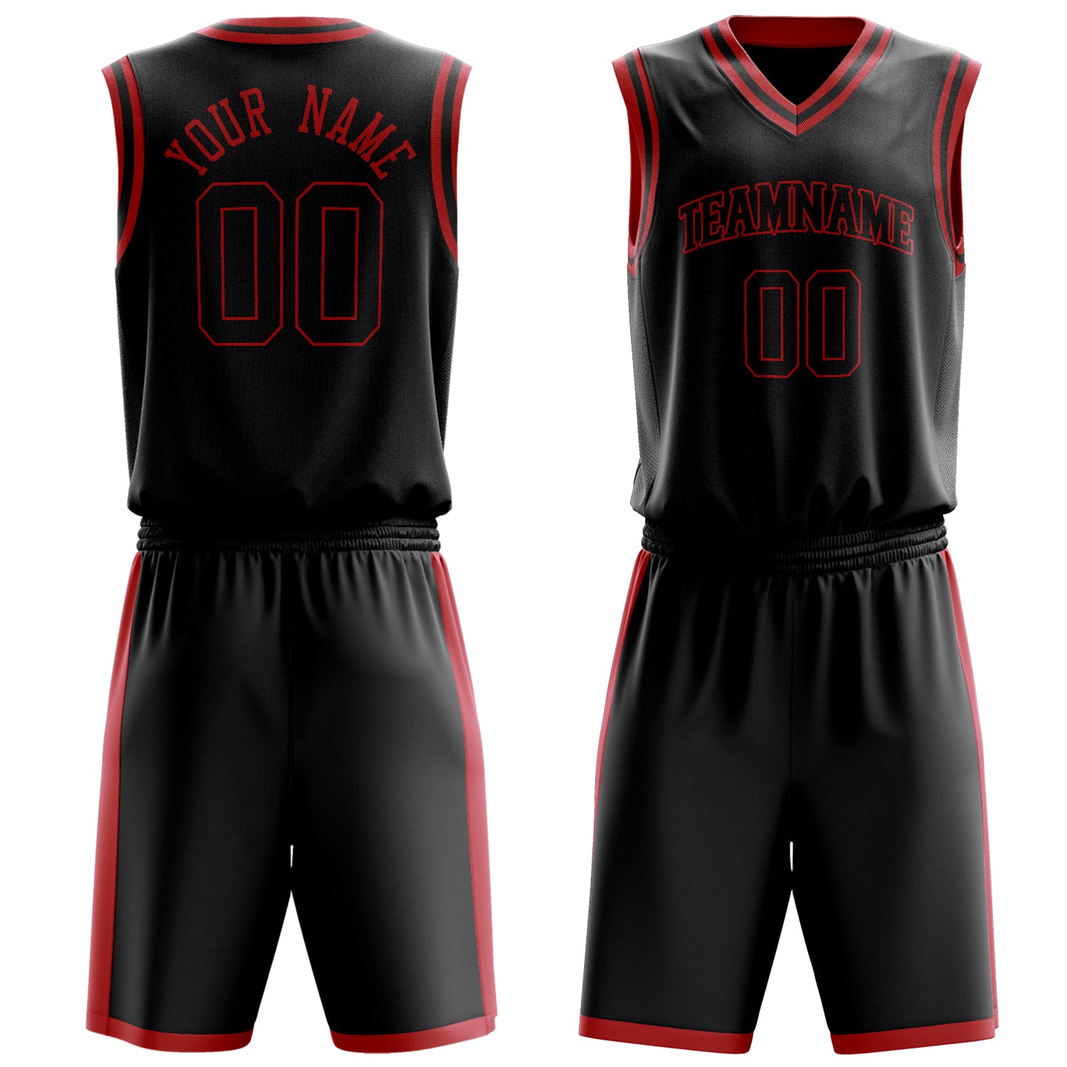 Custom Black Red Solid Color Basketball Set