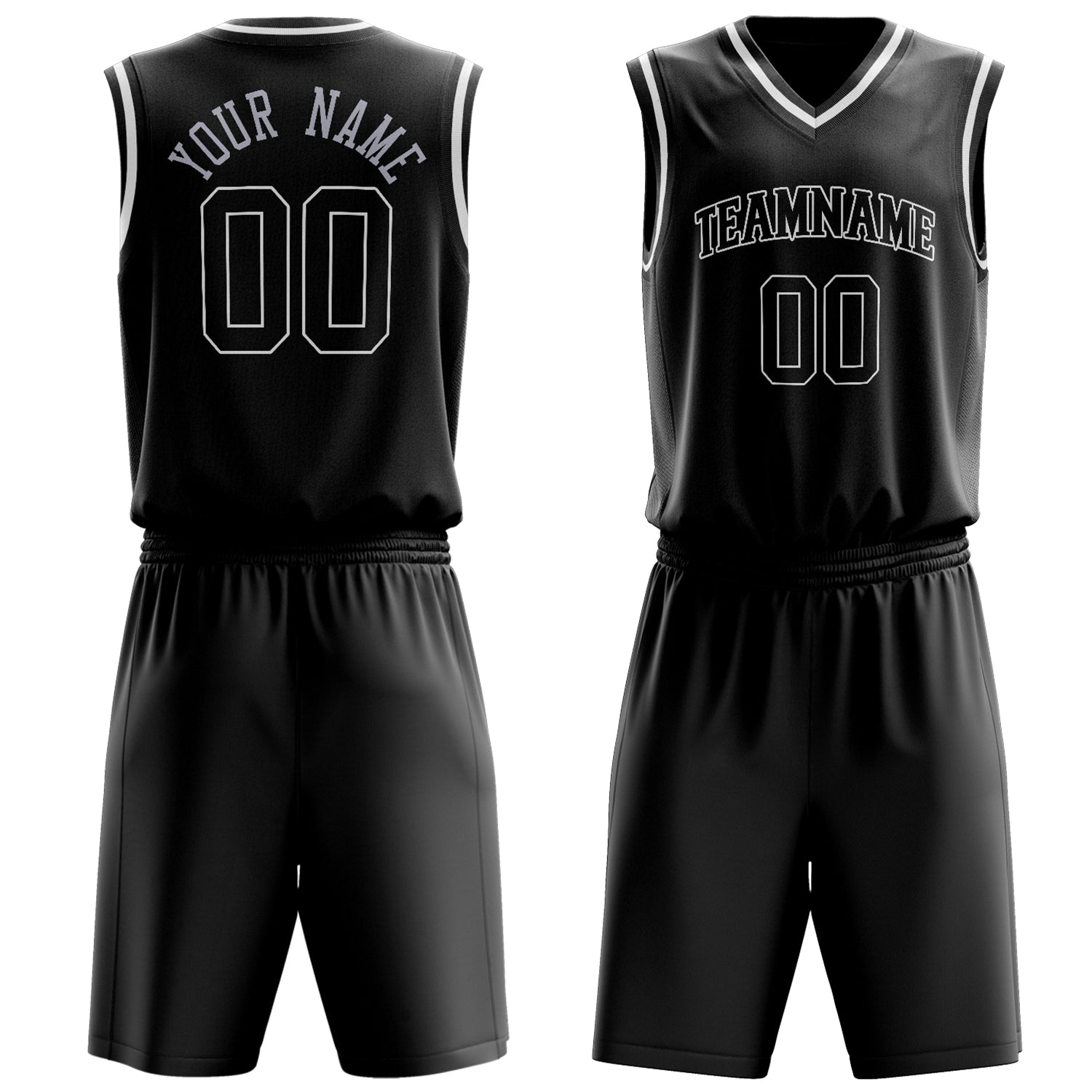 Custom Black White Solid Color Basketball Set
