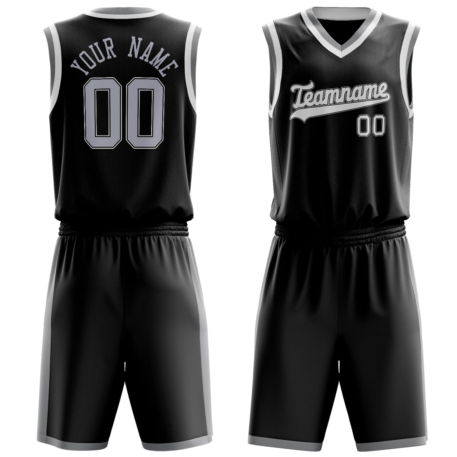 Custom Black Gray Solid Color Basketball Set