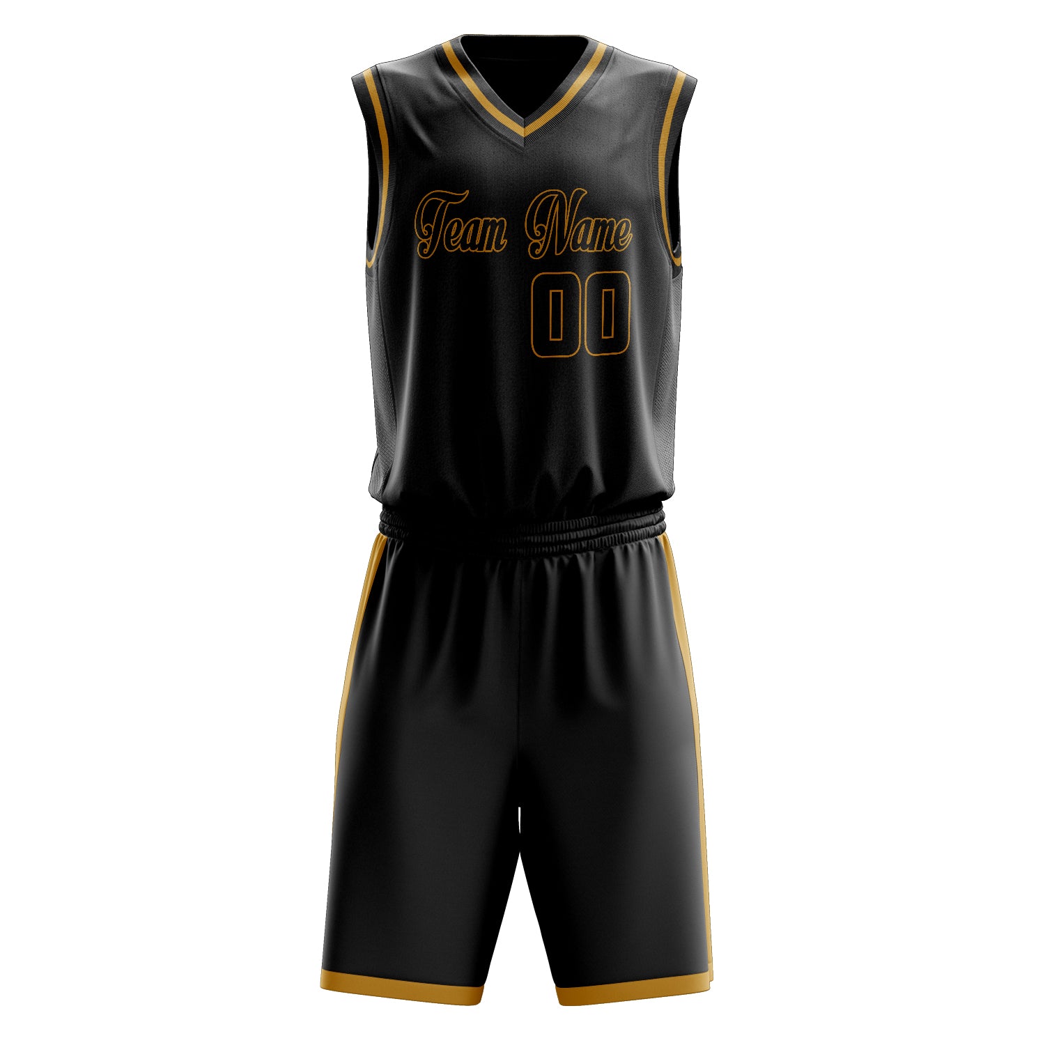Custom Black Old-Gold Solid Color Basketball Set