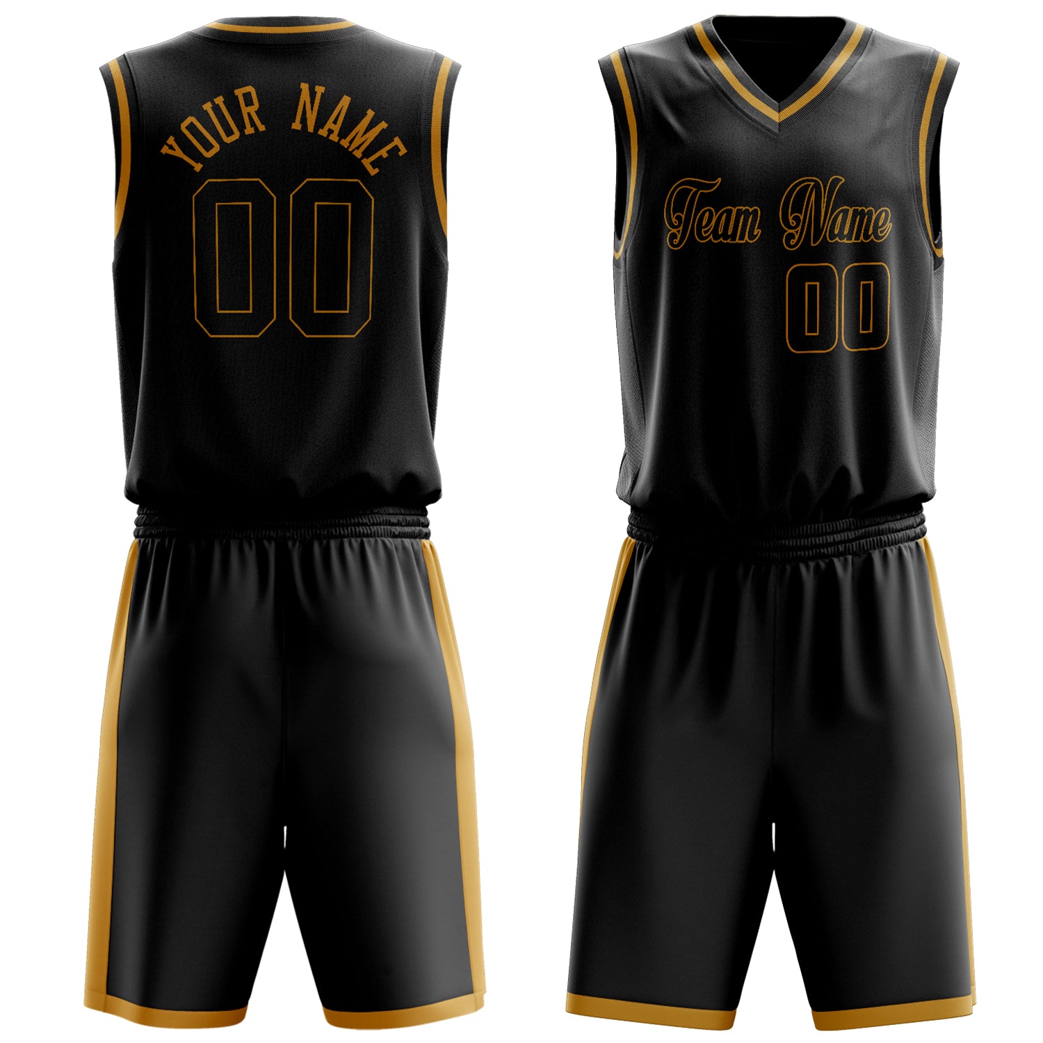 Custom Black Old-Gold Solid Color Basketball Set