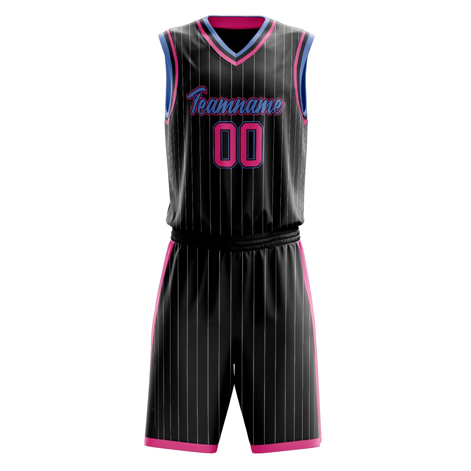 Custom Black Pink Pinstripe Basketball Set