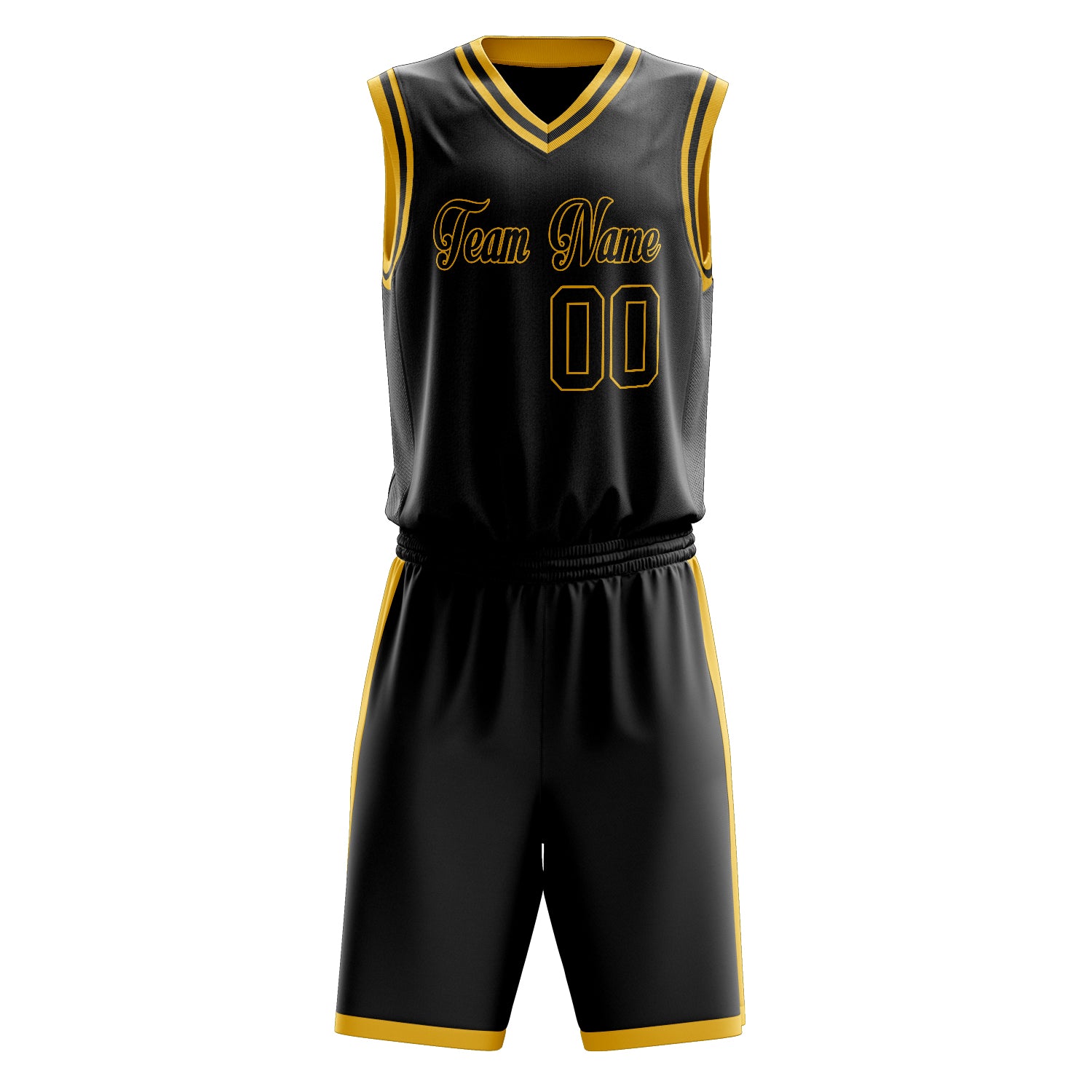 Custom Black Yellow Solid Color Basketball Set