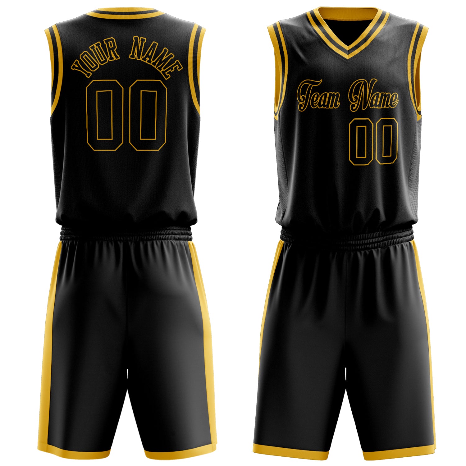 Custom Black Yellow Solid Color Basketball Set