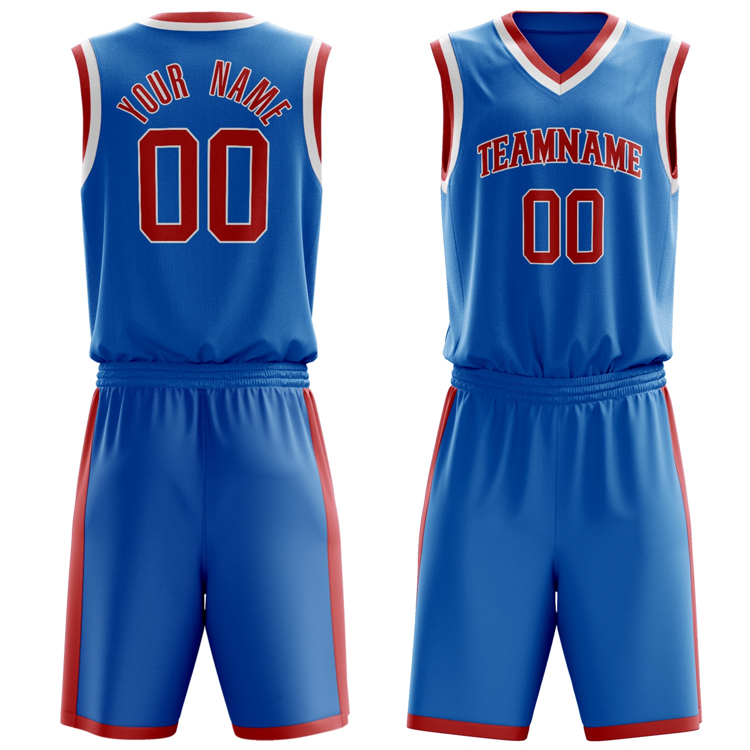 Custom Blue Red Solid Color Basketball Set