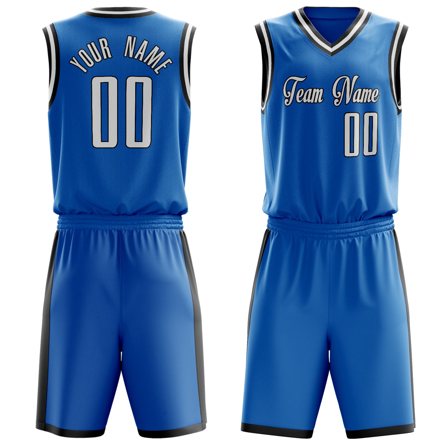 Custom Blue White Solid Color Basketball Set