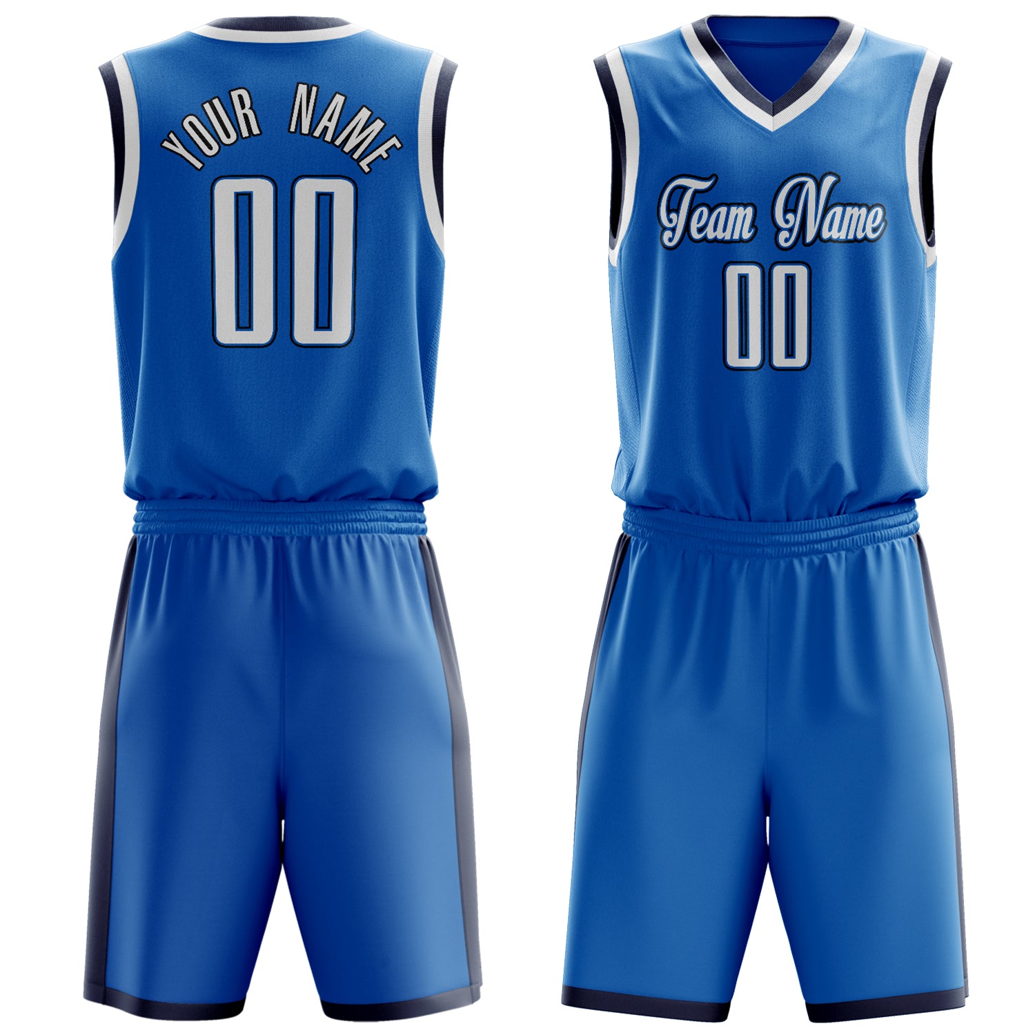 Custom Blue White Solid Color Basketball Set