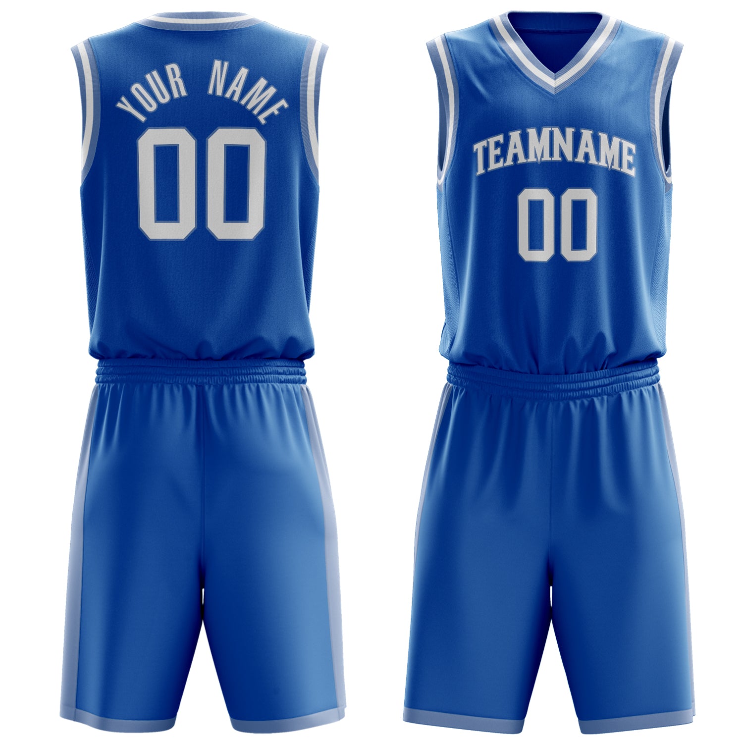 Custom Blue White Solid Color Basketball Set