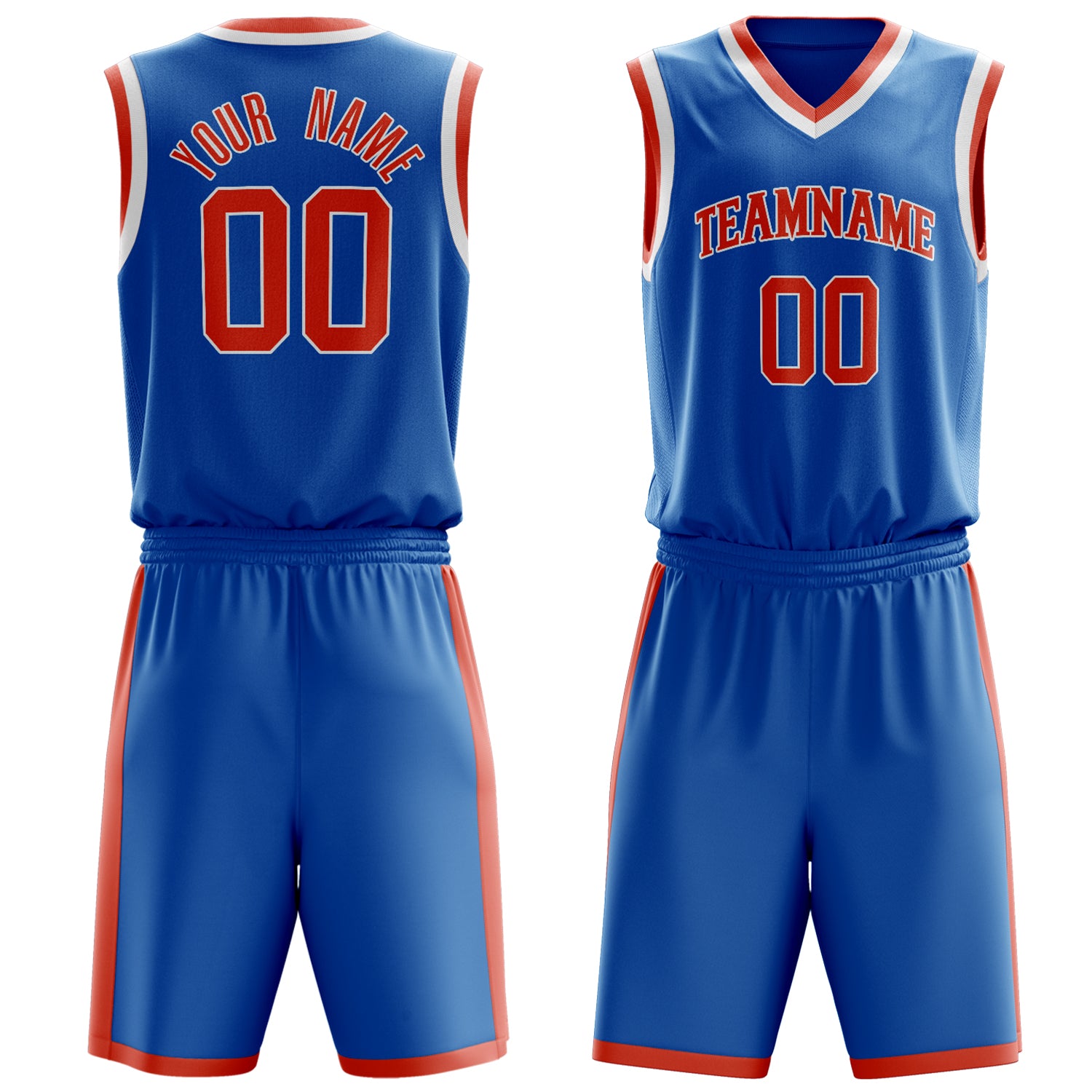 Custom Blue Orange Solid Color Basketball Set