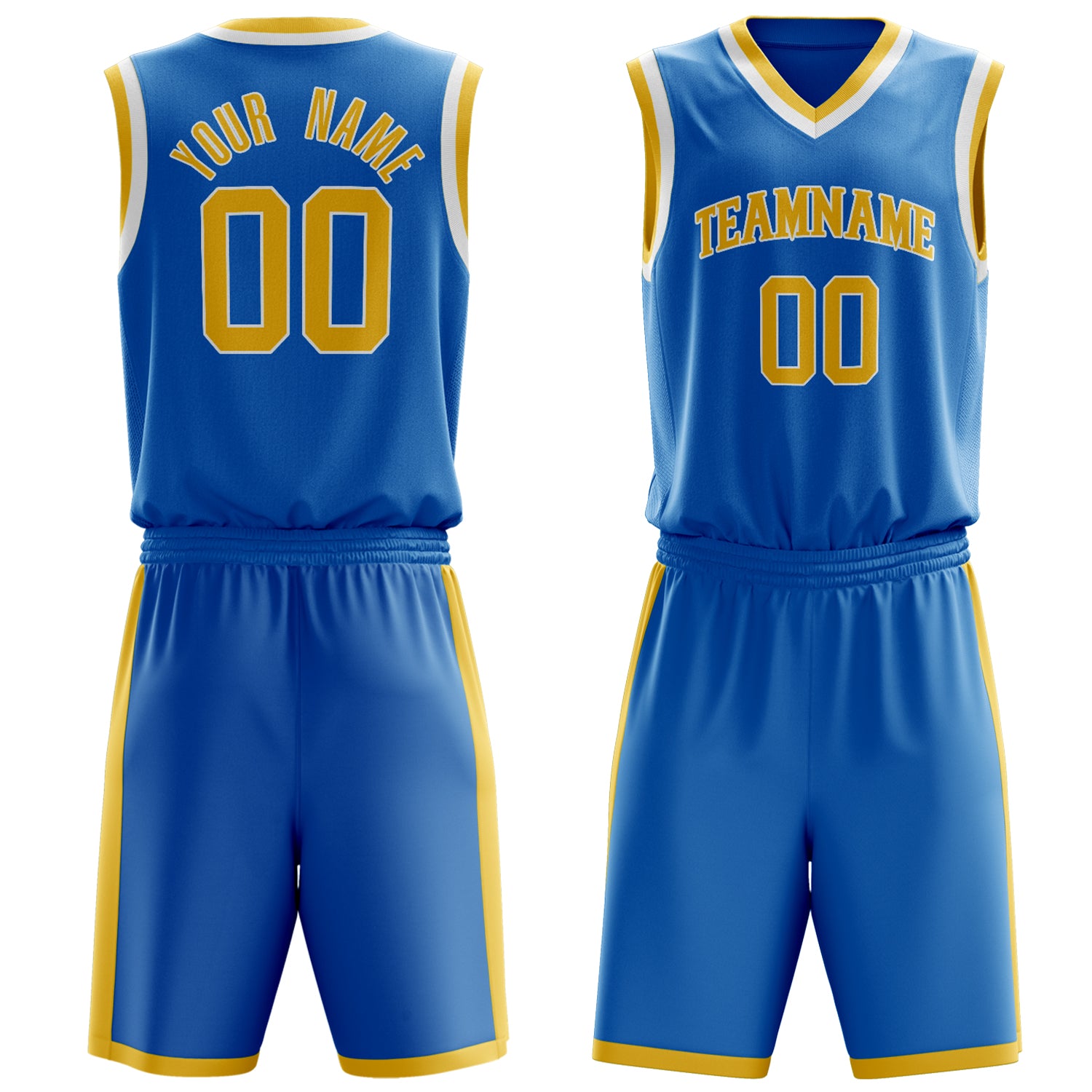 Custom Blue Gold Solid Color Basketball Set