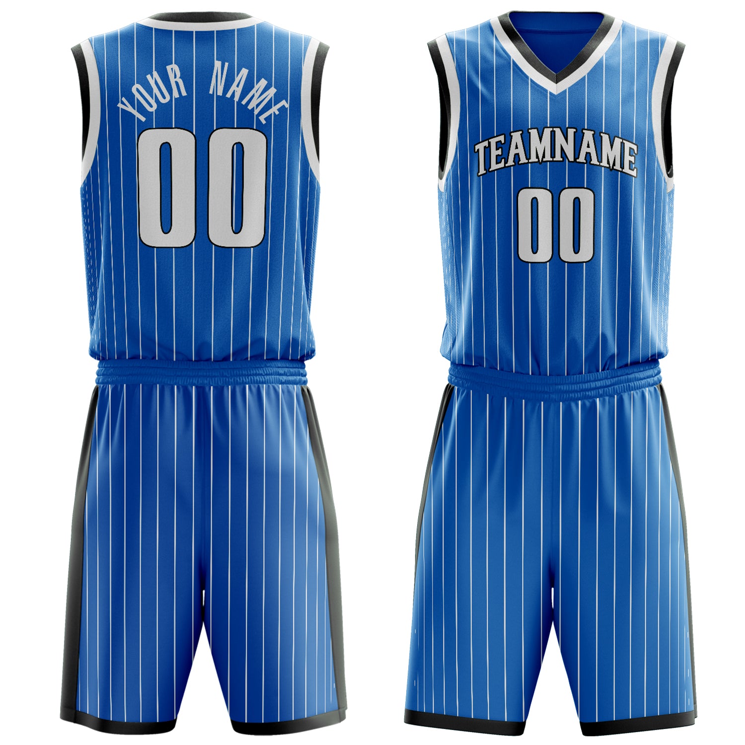 Custom Blue White Pinstripe Basketball Set