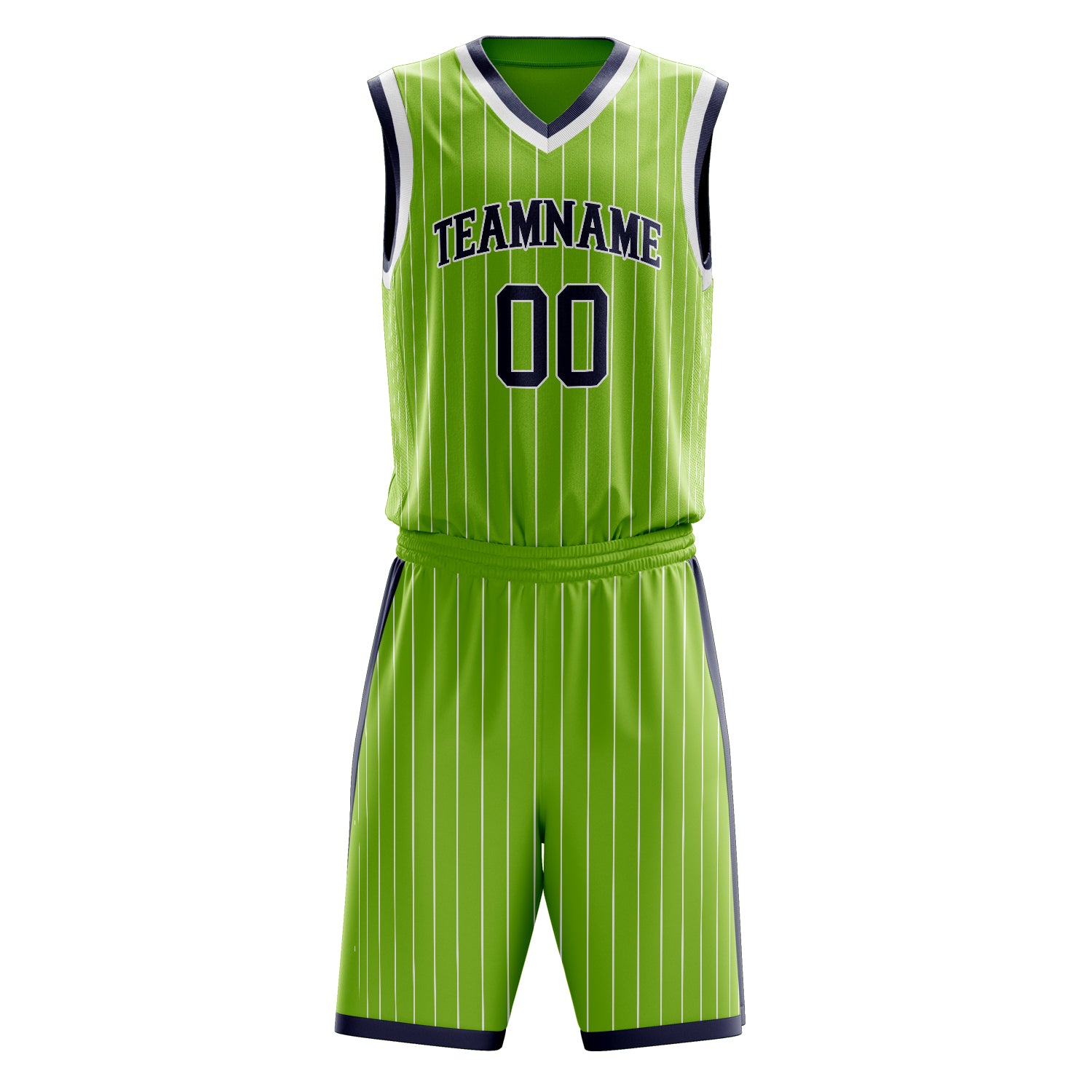 Custom Neon-Green Black Pinstripe Basketball Set
