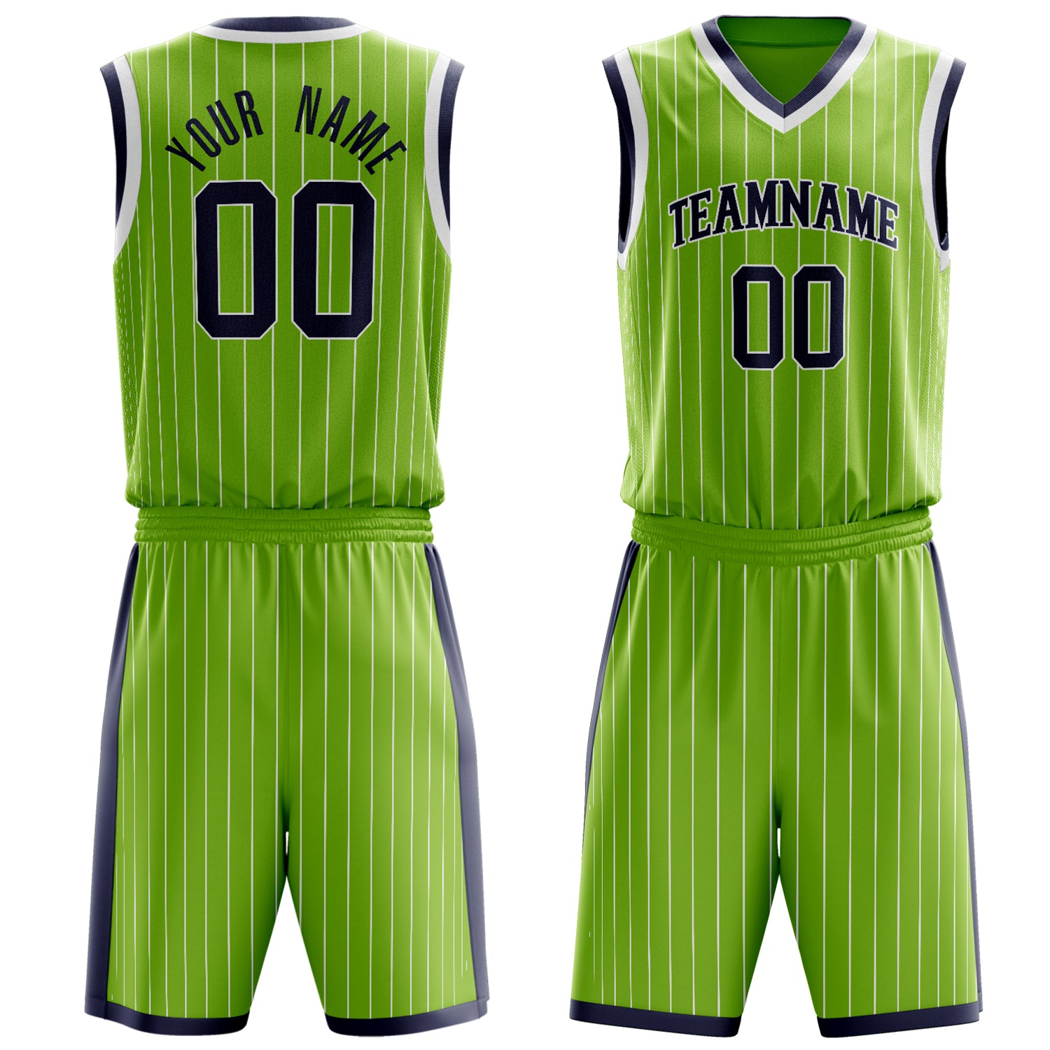 Custom Neon-Green Black Pinstripe Basketball Set