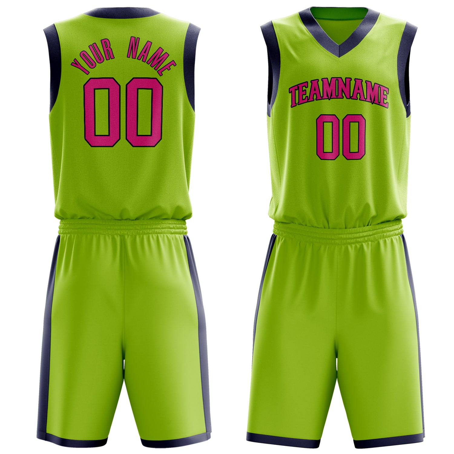 Custom Neon-Green Pink Solid Color Basketball Set
