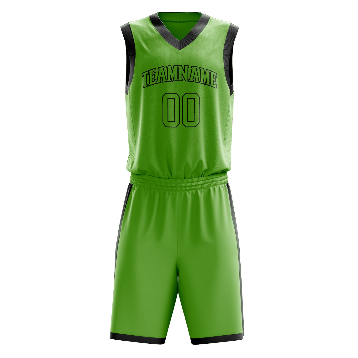 Custom Neon-Green Black Solid Color Basketball Set